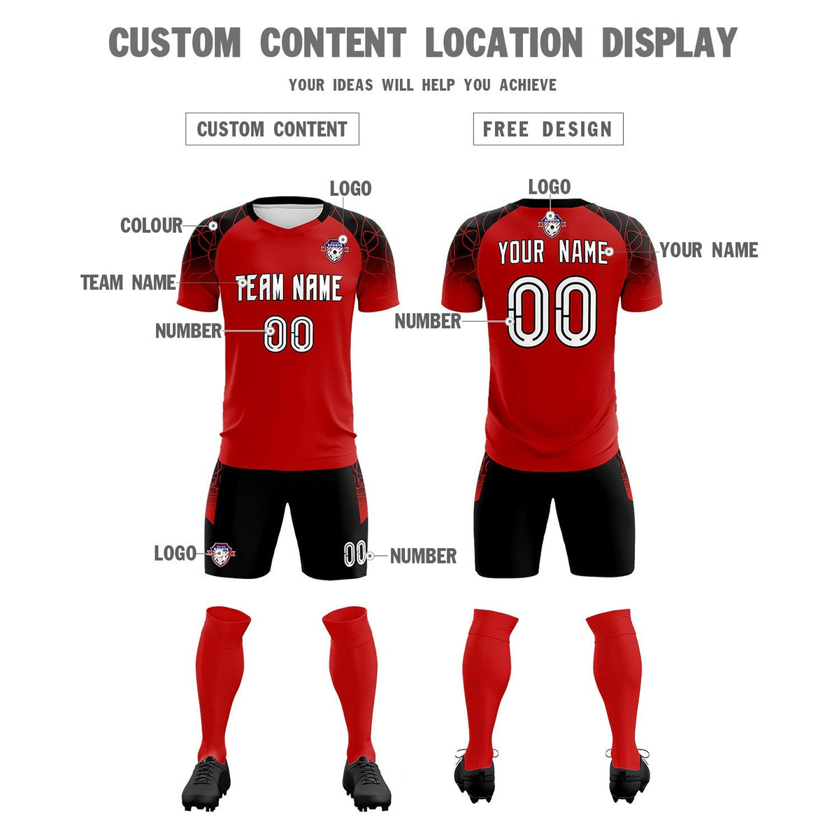 Custom Red Classic Football Training Kit Jersey For Adults/Kids