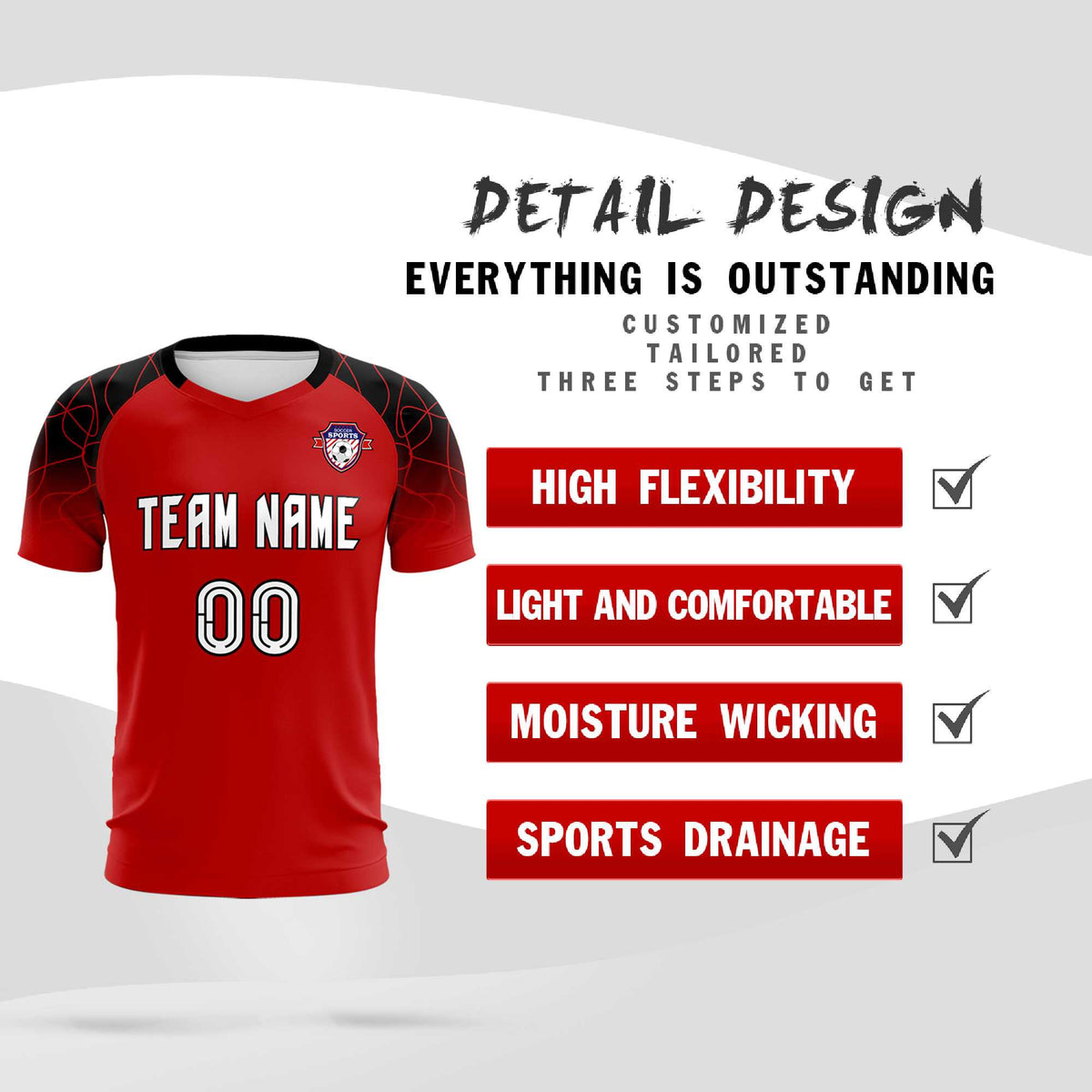 Custom Red Classic Football Training Kit Jersey For Adults/Kids