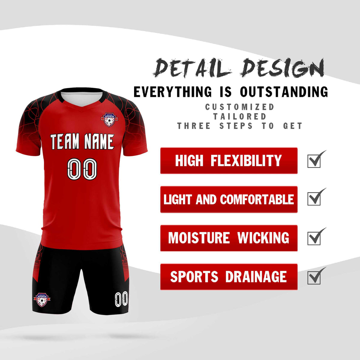 Custom Red Classic Football Training Kit Jersey For Adults/Kids