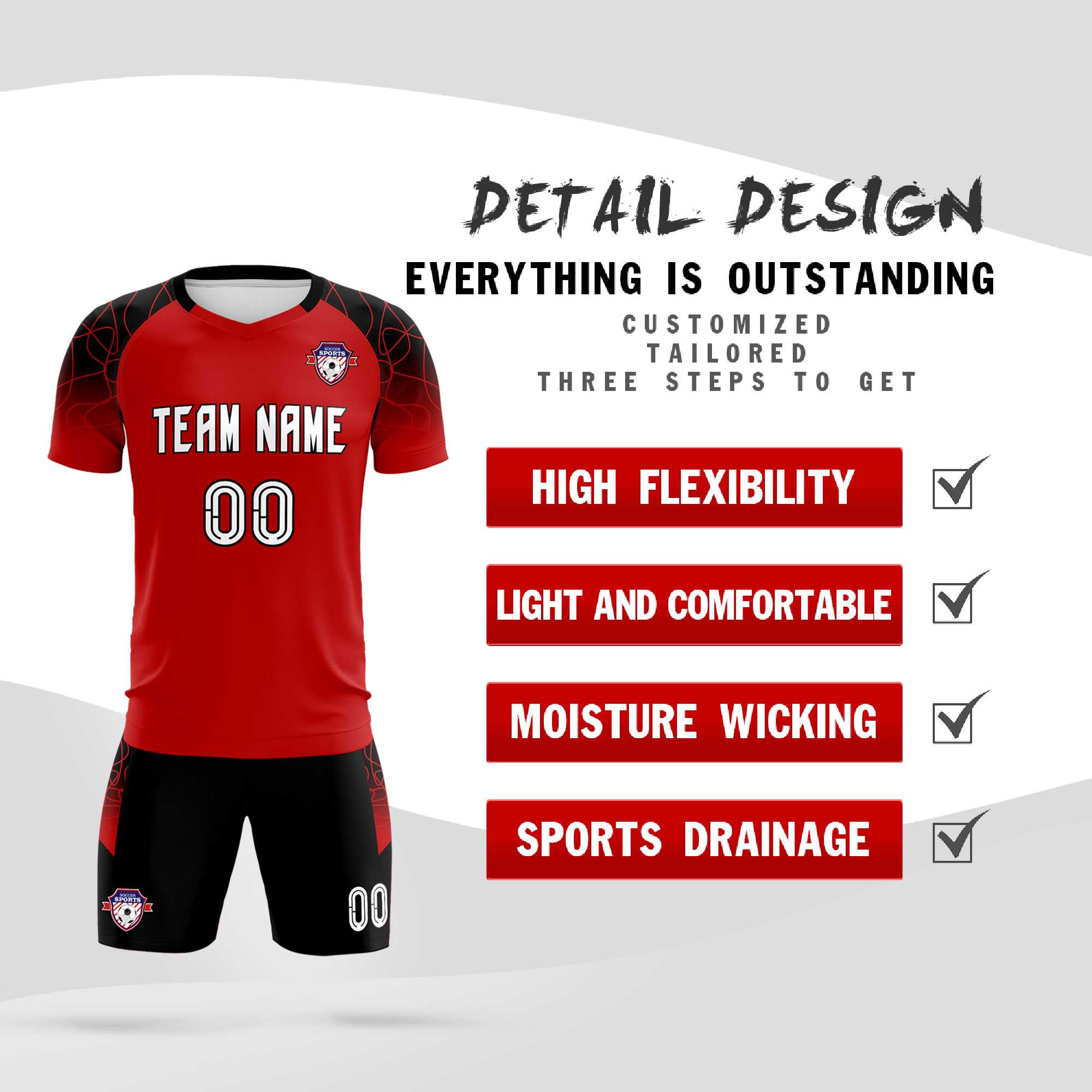 Custom Red Classic Football Training Kit Jersey For Adults/Kids