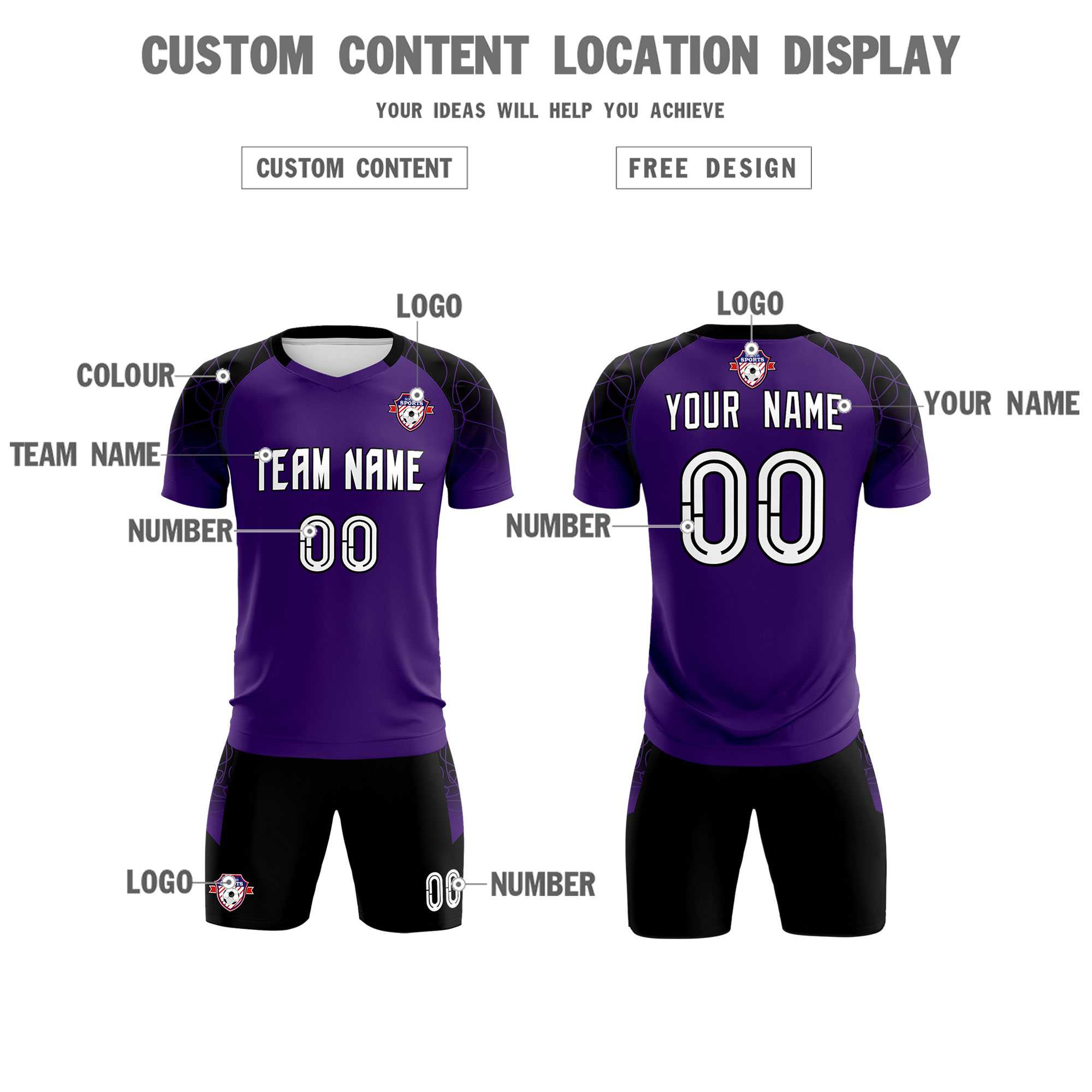 Custom Purple Classic Football Training Kit Jersey For Adults/Kids