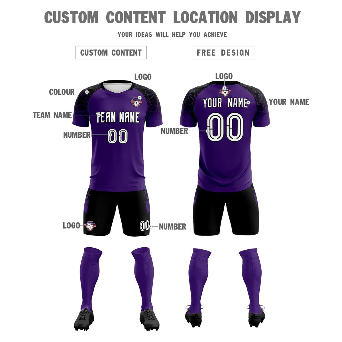 Custom Purple Classic Football Training Kit Jersey For Adults/Kids