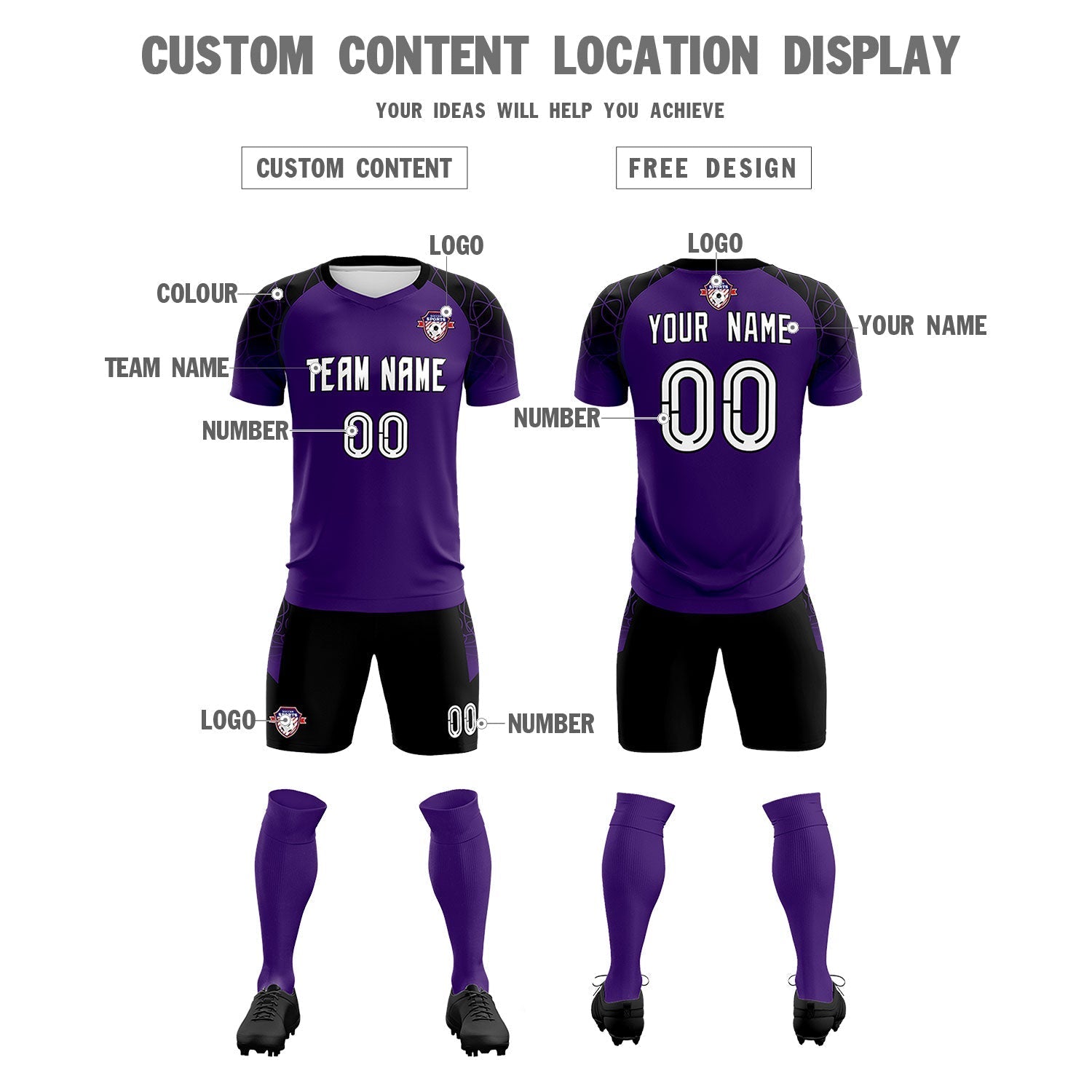 Custom Purple Classic Football Training Kit Jersey For Adults/Kids