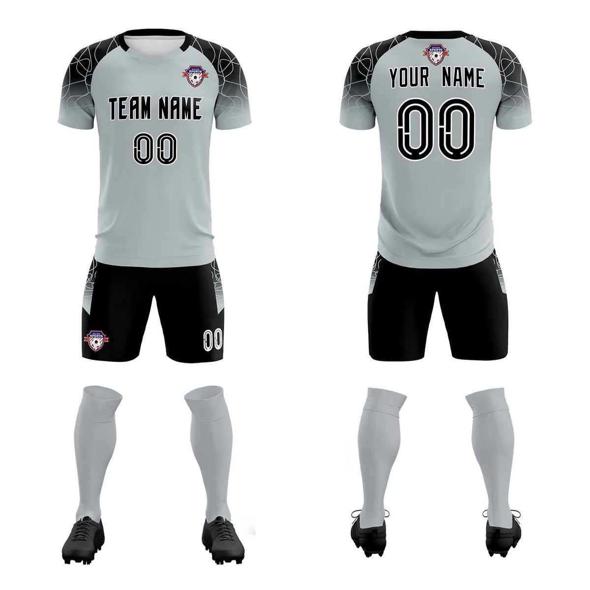 Custom Silver Classic Football Training Kit Jersey For Adults/Kids