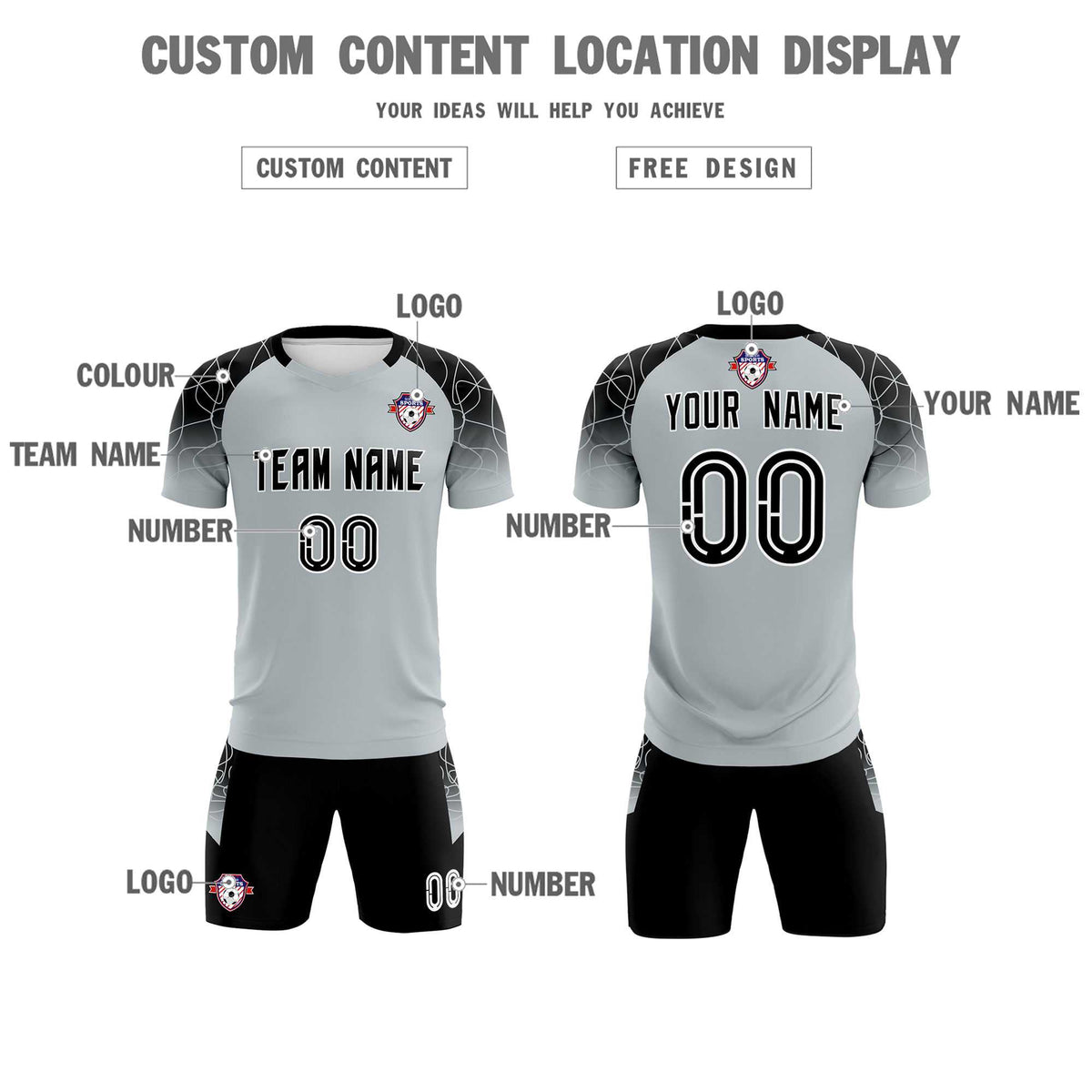 Custom Silver Classic Football Training Kit Jersey For Adults/Kids