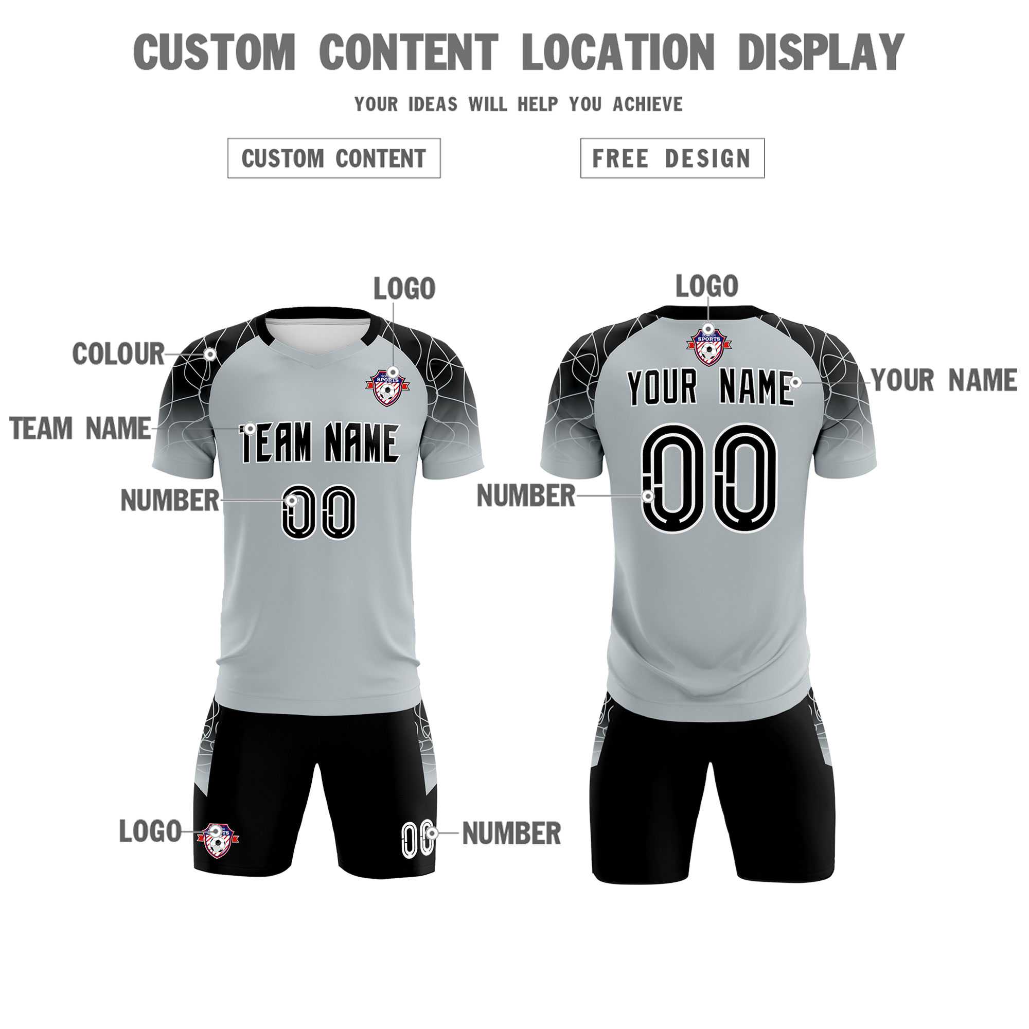 Custom Silver Classic Football Training Kit Jersey For Adults/Kids