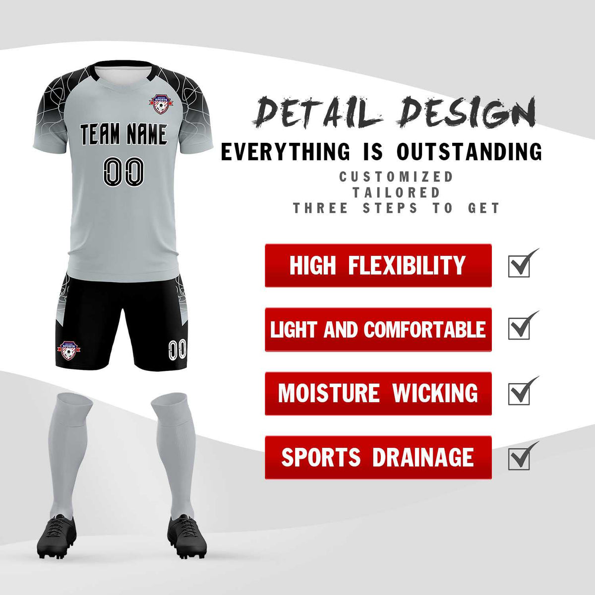 Custom Silver Classic Football Training Kit Jersey For Adults/Kids