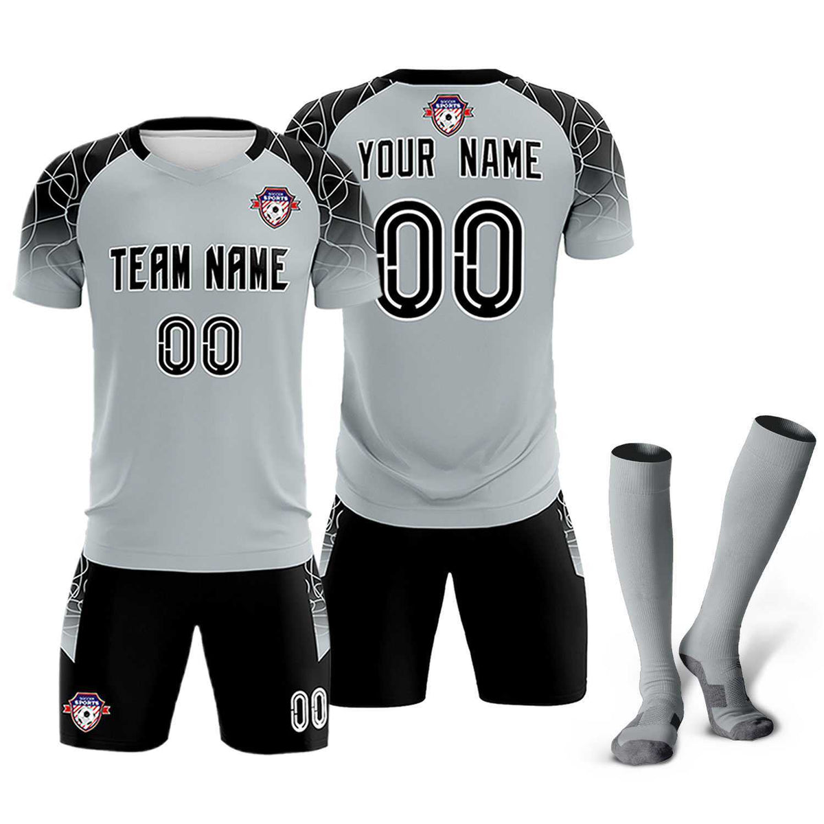 Custom Silver Classic Football Training Kit Jersey For Adults/Kids