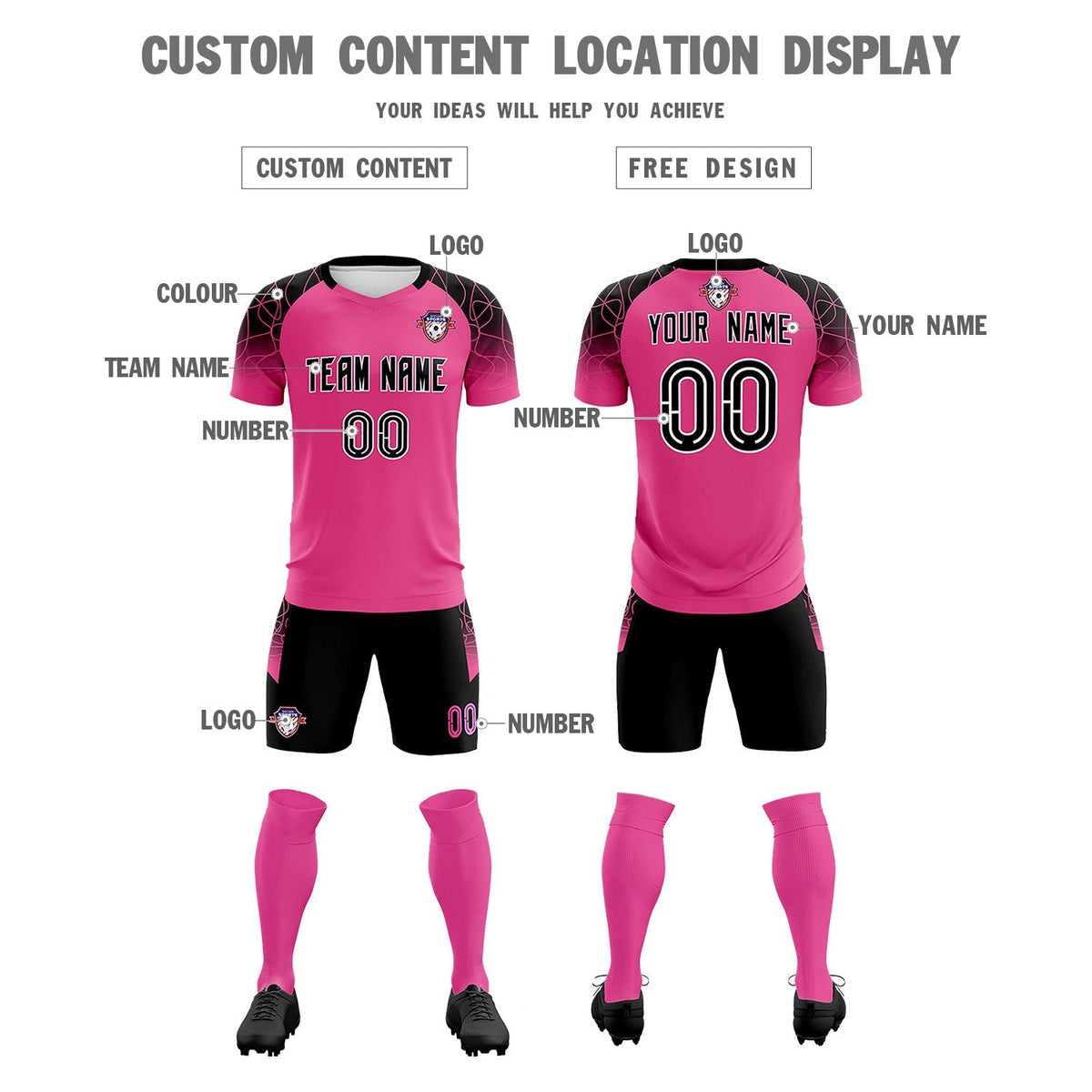 Custom Rose Red Classic Football Training Kit Jersey For Adults/Kids