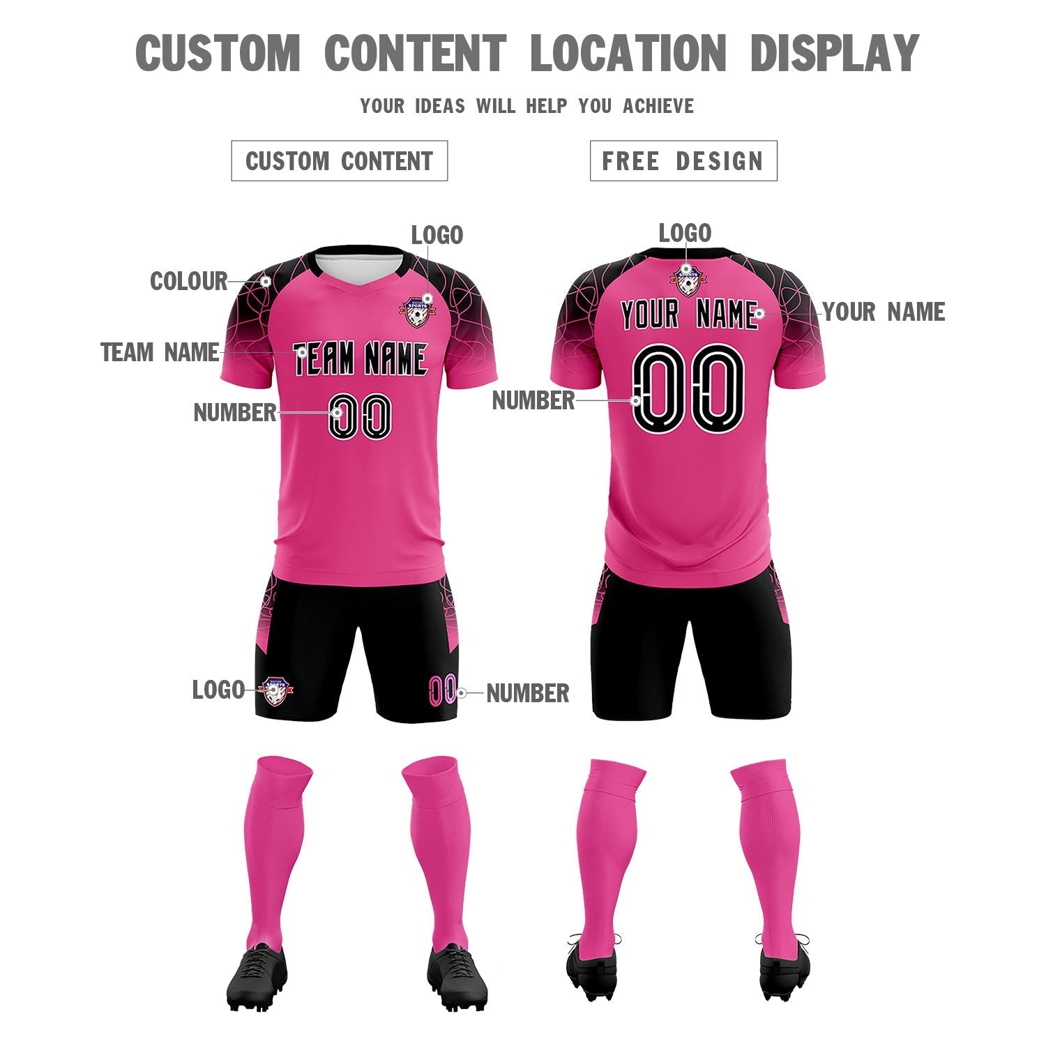 Custom Rose Red Classic Football Training Kit Jersey For Adults/Kids