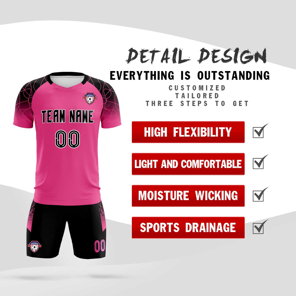 Custom Rose Red Classic Football Training Kit Jersey For Adults/Kids