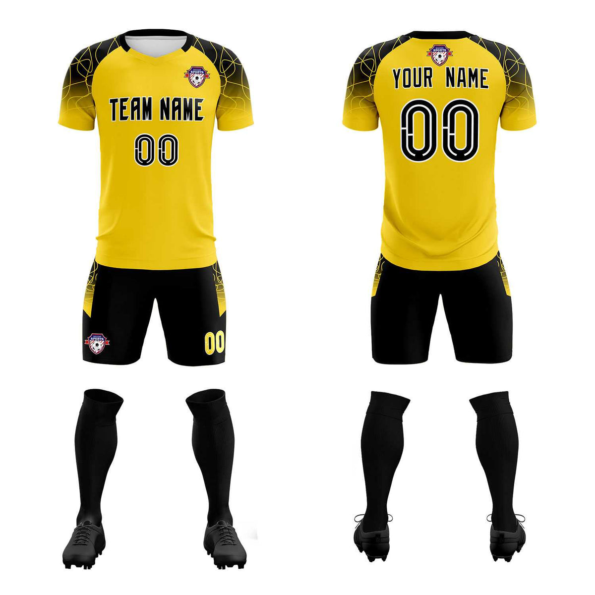 Custom Gold Classic Football Training Kit Jersey For Adults/Kids
