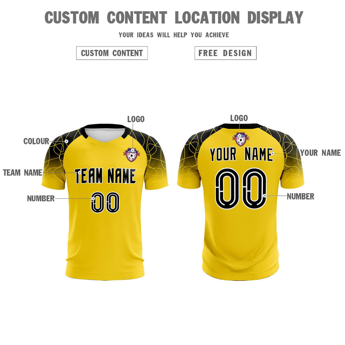Custom Gold Classic Football Training Kit Jersey For Adults/Kids