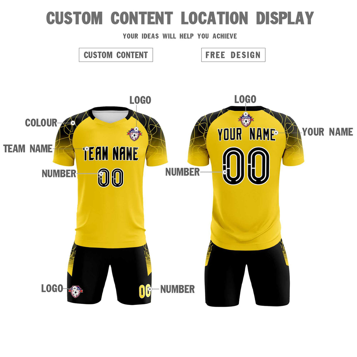 Custom Gold Classic Football Training Kit Jersey For Adults/Kids