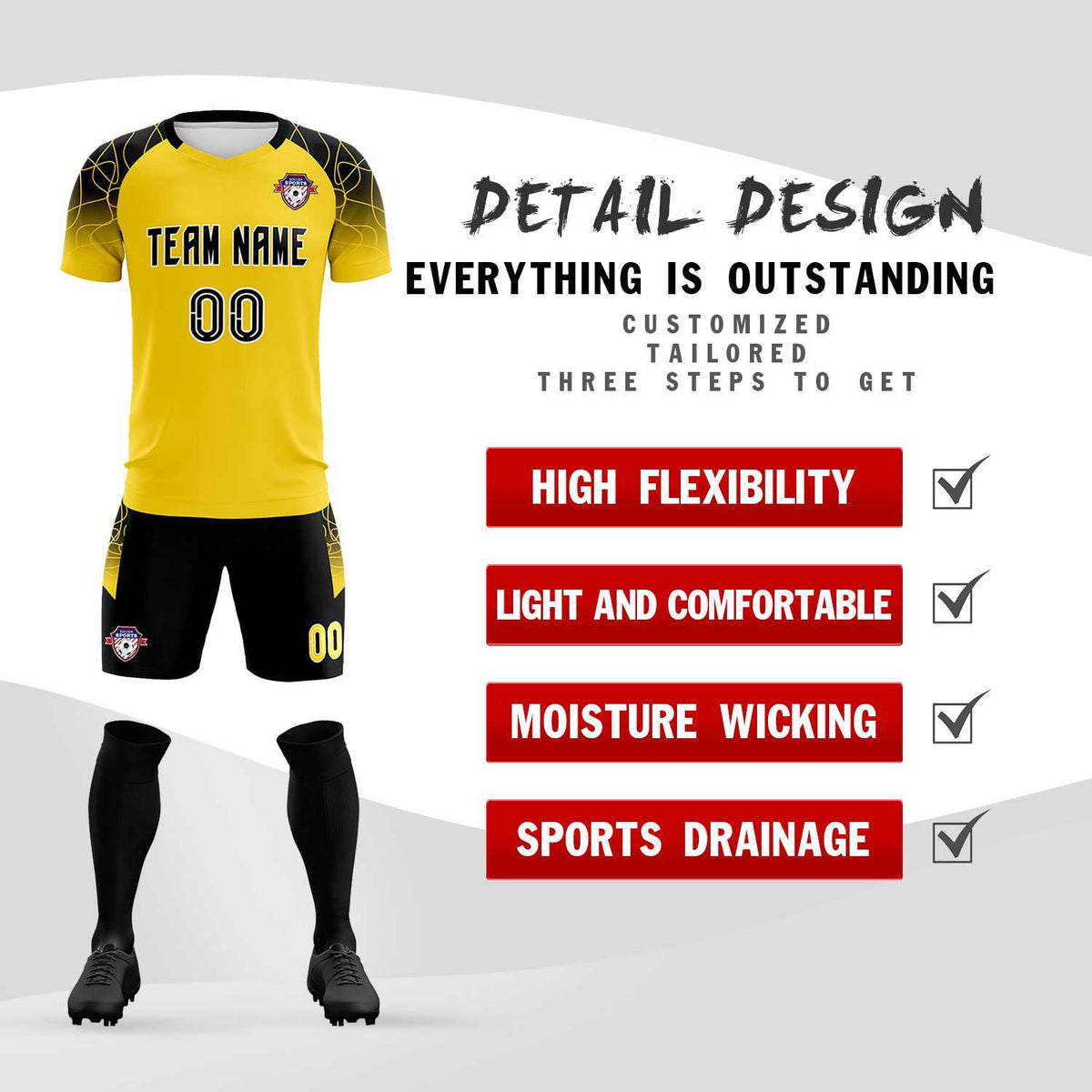 Custom Gold Classic Football Training Kit Jersey For Adults/Kids