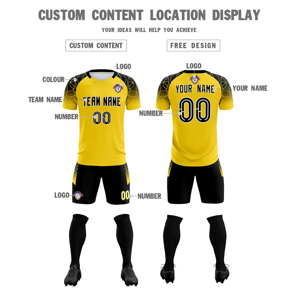 Custom Gold Classic Football Training Kit Jersey For Adults/Kids