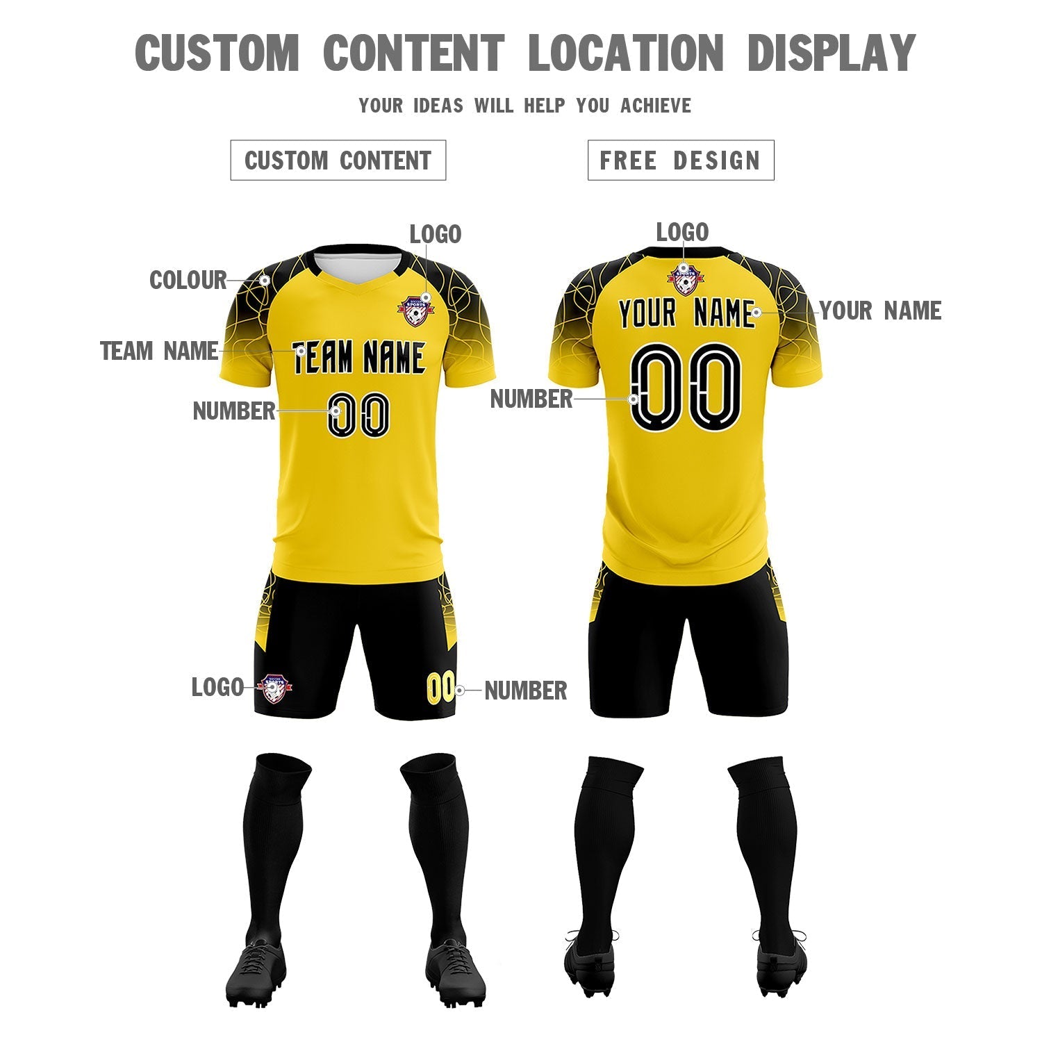 Custom Gold Classic Football Training Kit Jersey For Adults/Kids