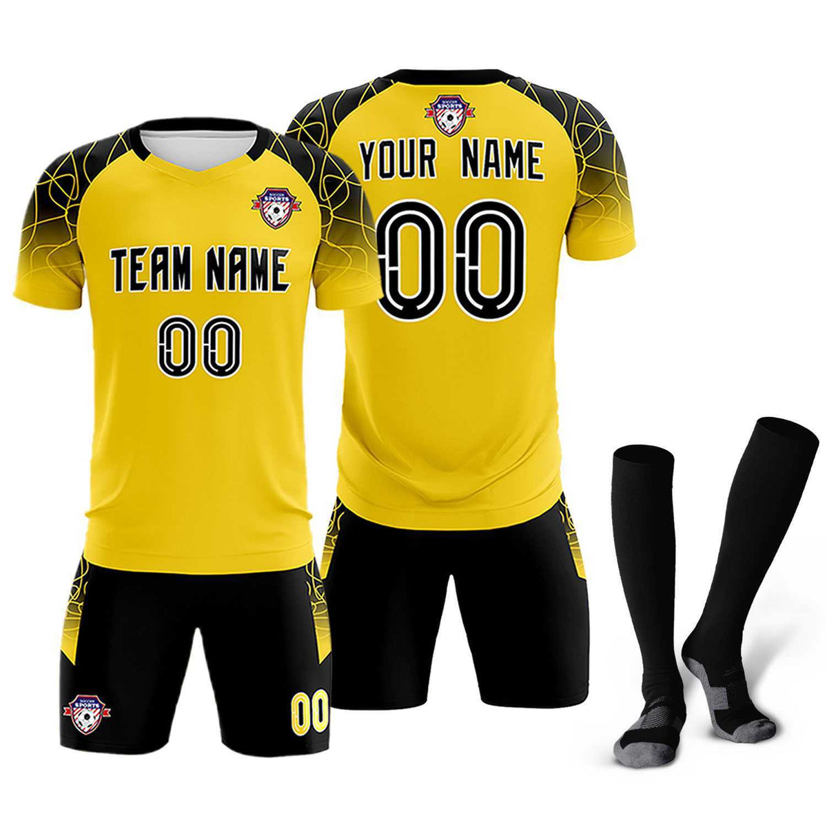 Custom Gold Classic Football Training Kit Jersey For Adults/Kids