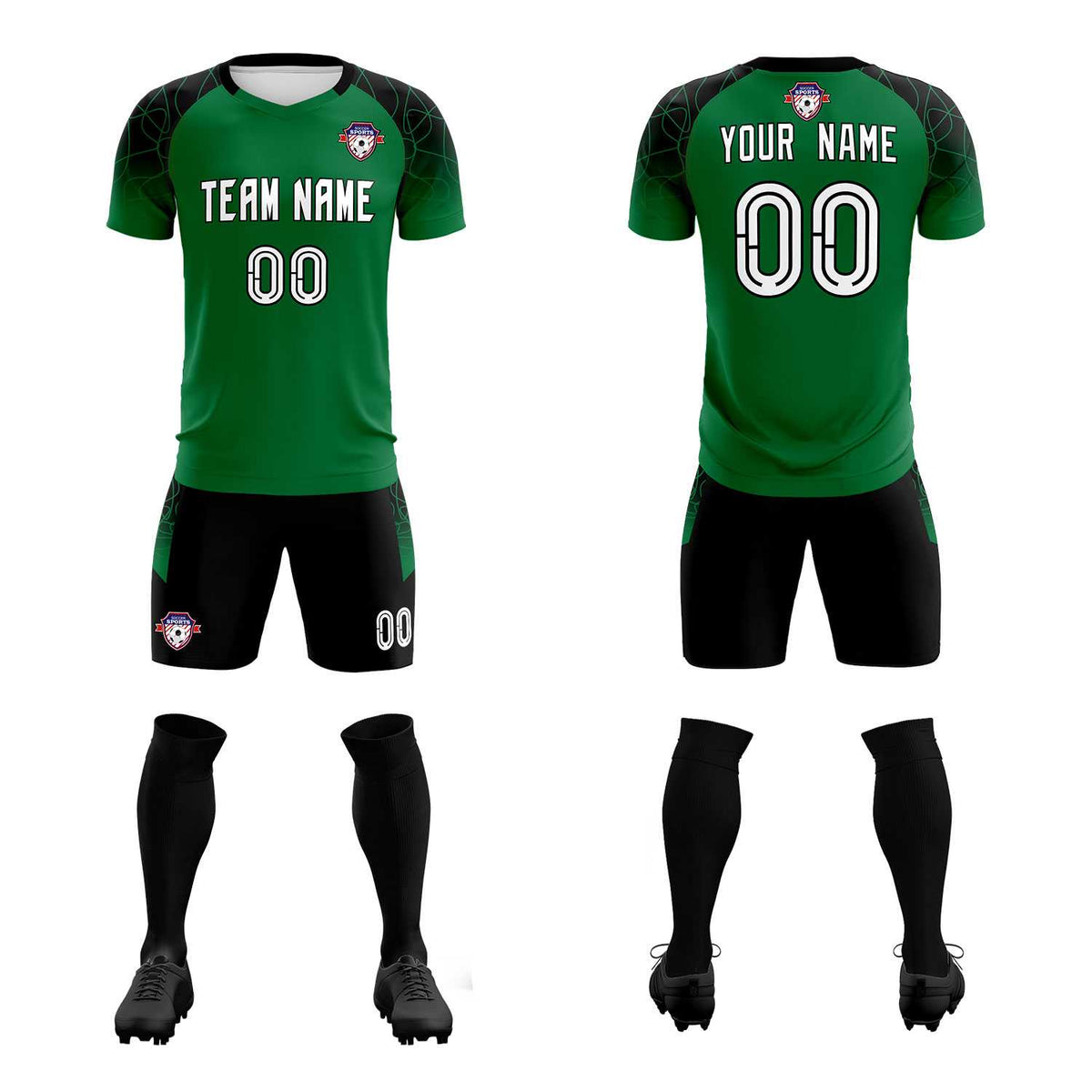 Custom Kelly Green Classic Football Training Kit Jersey For Adults/Kids