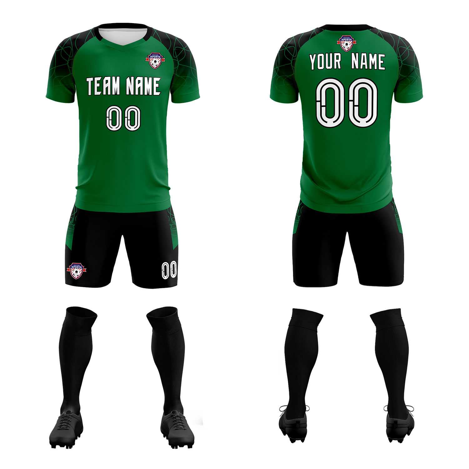 Custom Kelly Green Classic Football Training Kit Jersey For Adults/Kids