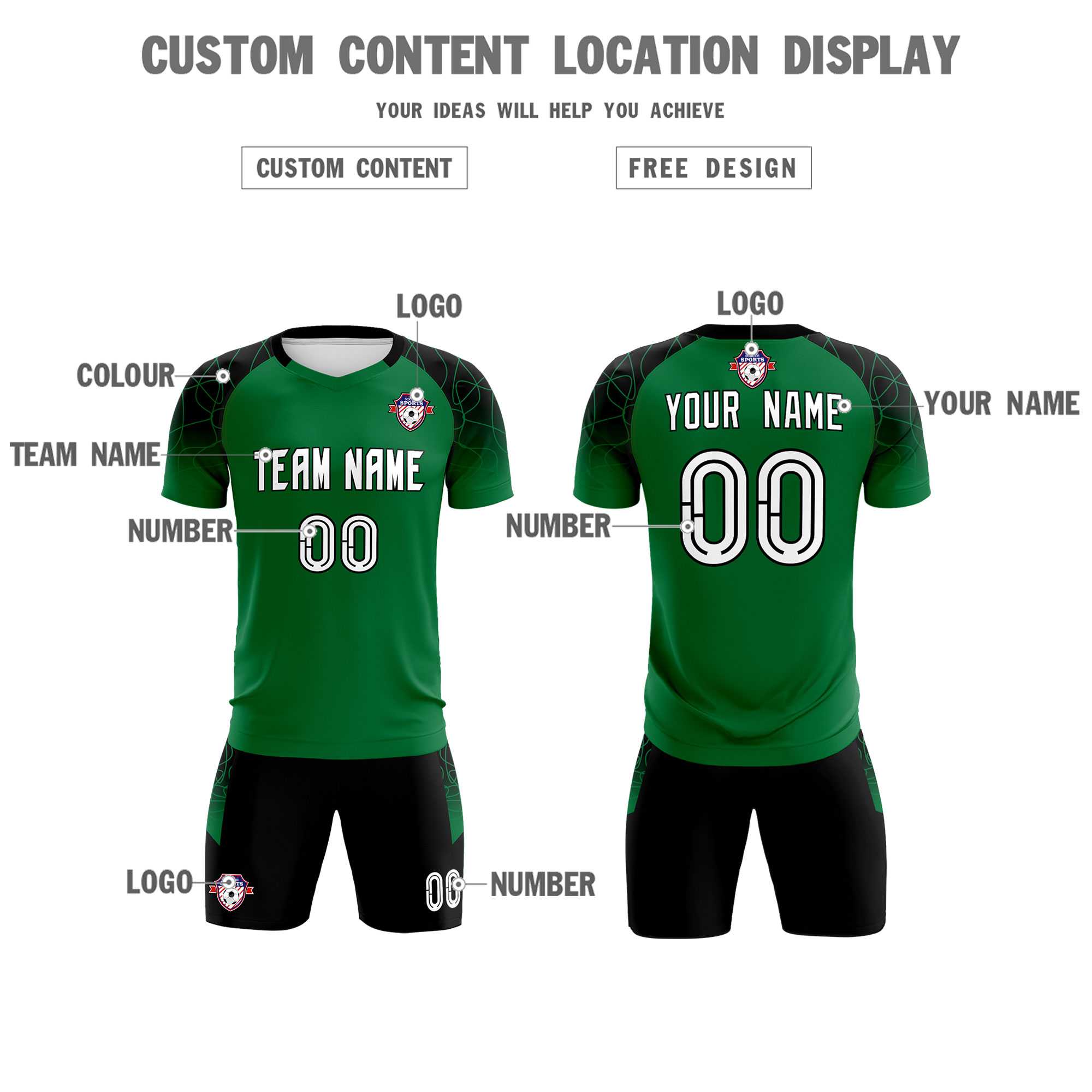 Custom Kelly Green Classic Football Training Kit Jersey For Adults/Kids