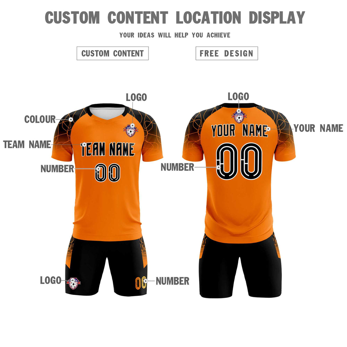 Custom Orange Classic Football Training Kit Jersey For Adults/Kids