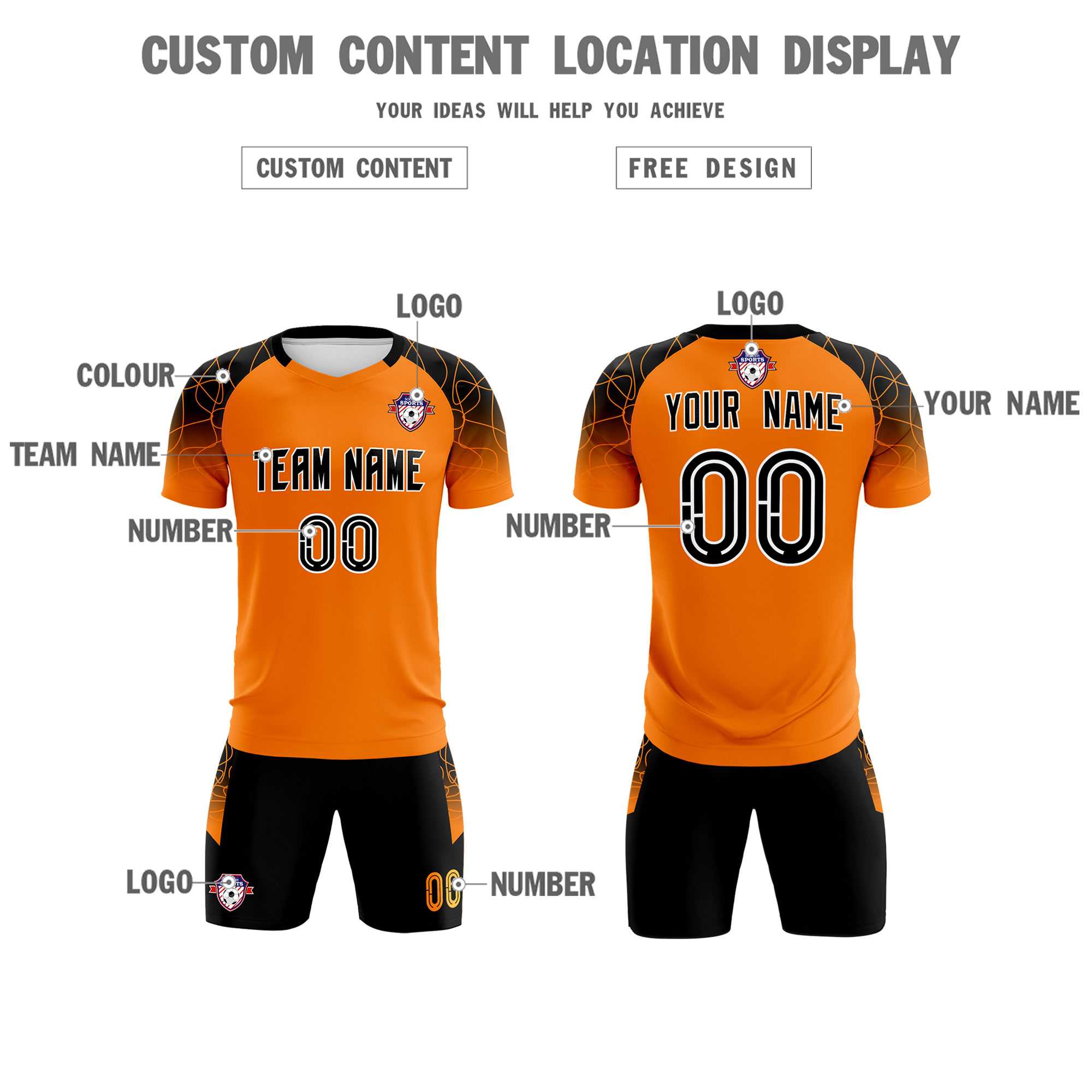 Custom Orange Classic Football Training Kit Jersey For Adults/Kids