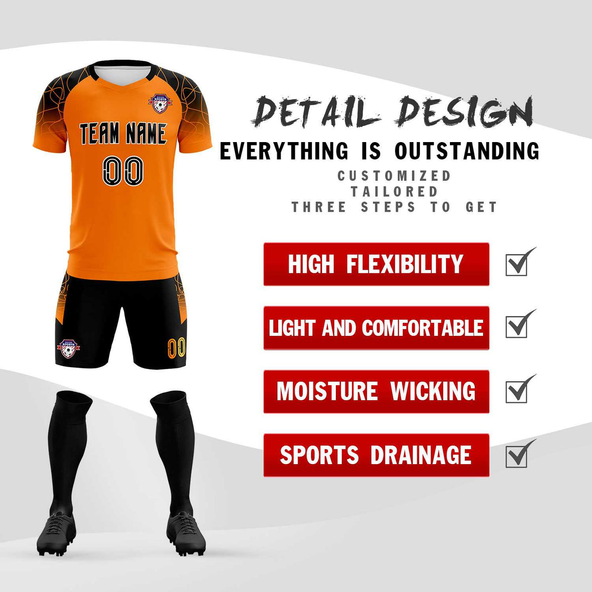 Custom Orange Classic Football Training Kit Jersey For Adults/Kids