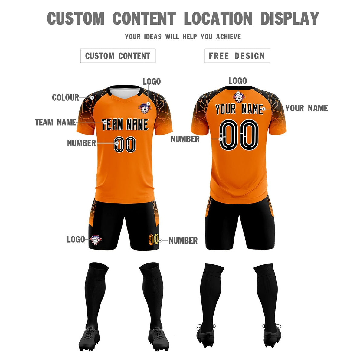Custom Orange Classic Football Training Kit Jersey For Adults/Kids