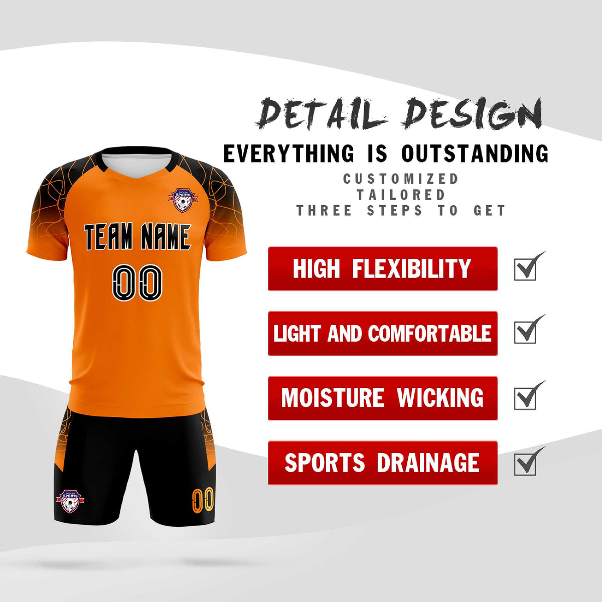 Custom Orange Classic Football Training Kit Jersey For Adults/Kids