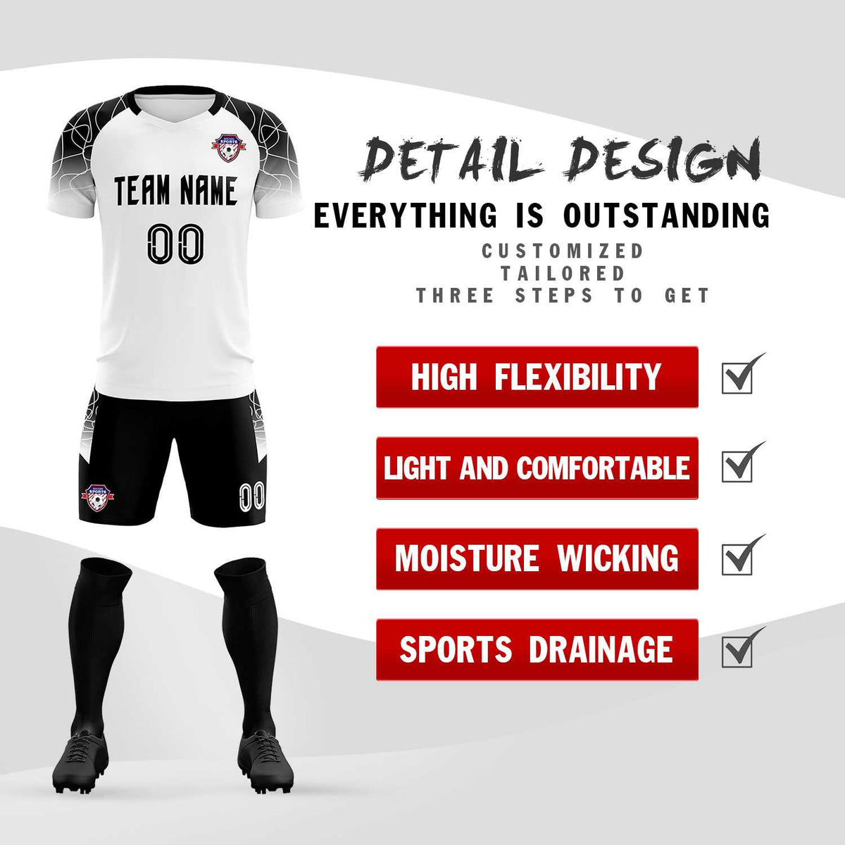 Custom White Classic Football Training Kit Jersey For Adults/Kids