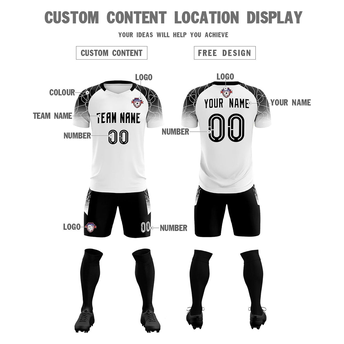 Custom White Classic Football Training Kit Jersey For Adults/Kids