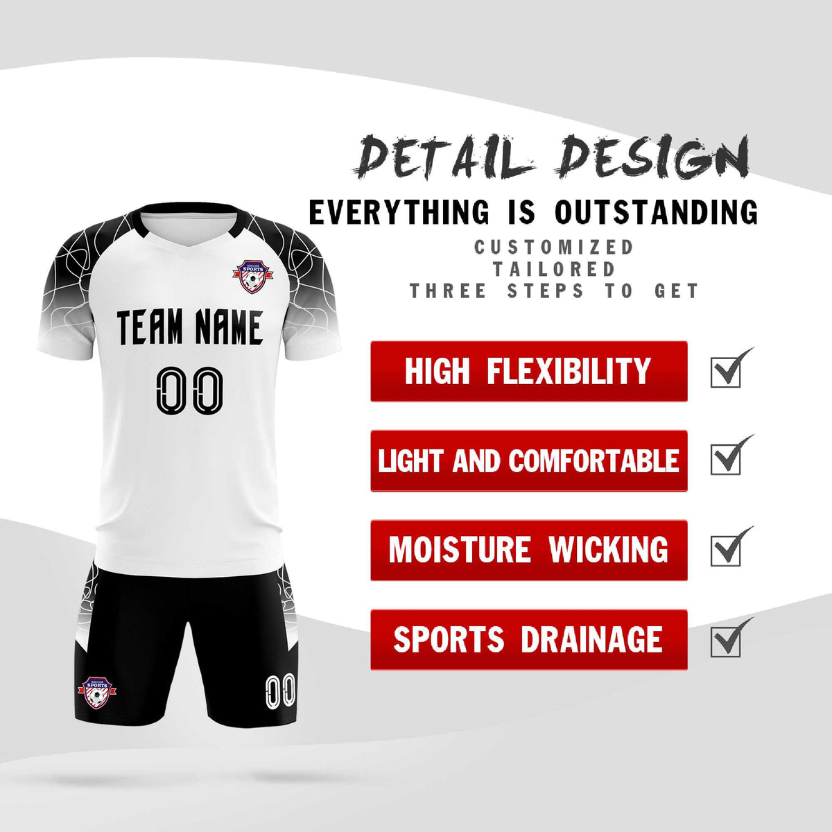 Custom White Classic Football Training Kit Jersey For Adults/Kids