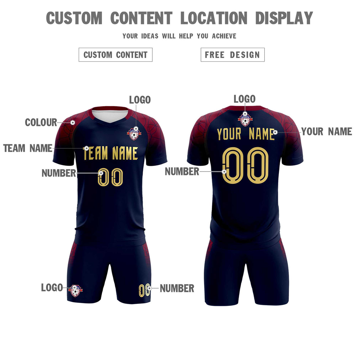 Custom Navy Classic Football Training Kit Jersey For Adults/Kids