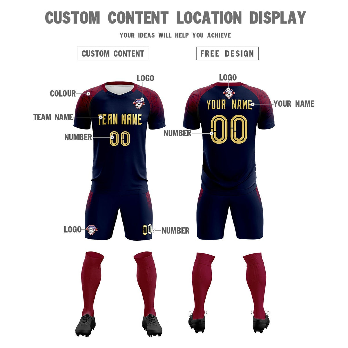 Custom Navy Classic Football Training Kit Jersey For Adults/Kids