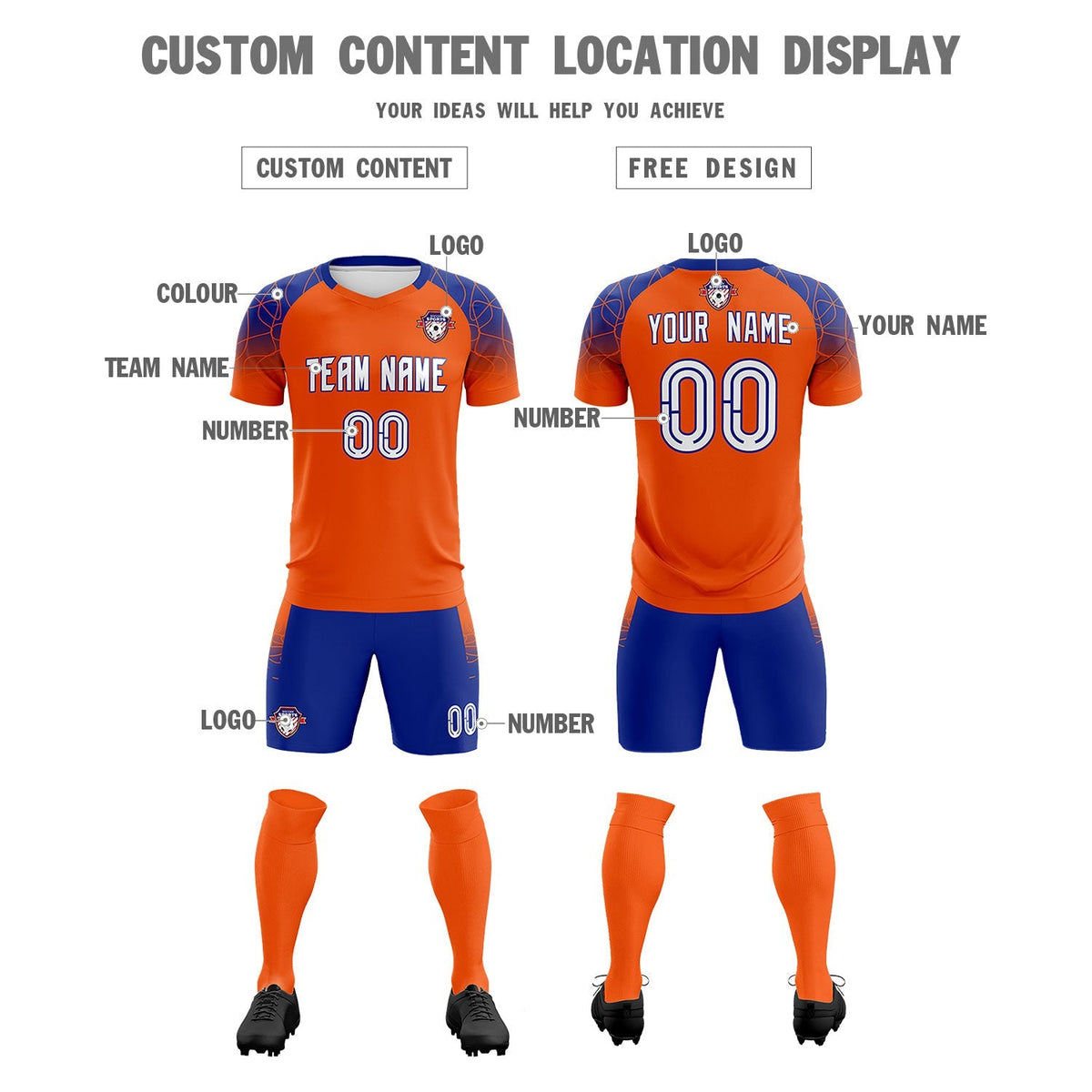 Custom Orange Classic Football Training Kit Jersey For Adults/Kids