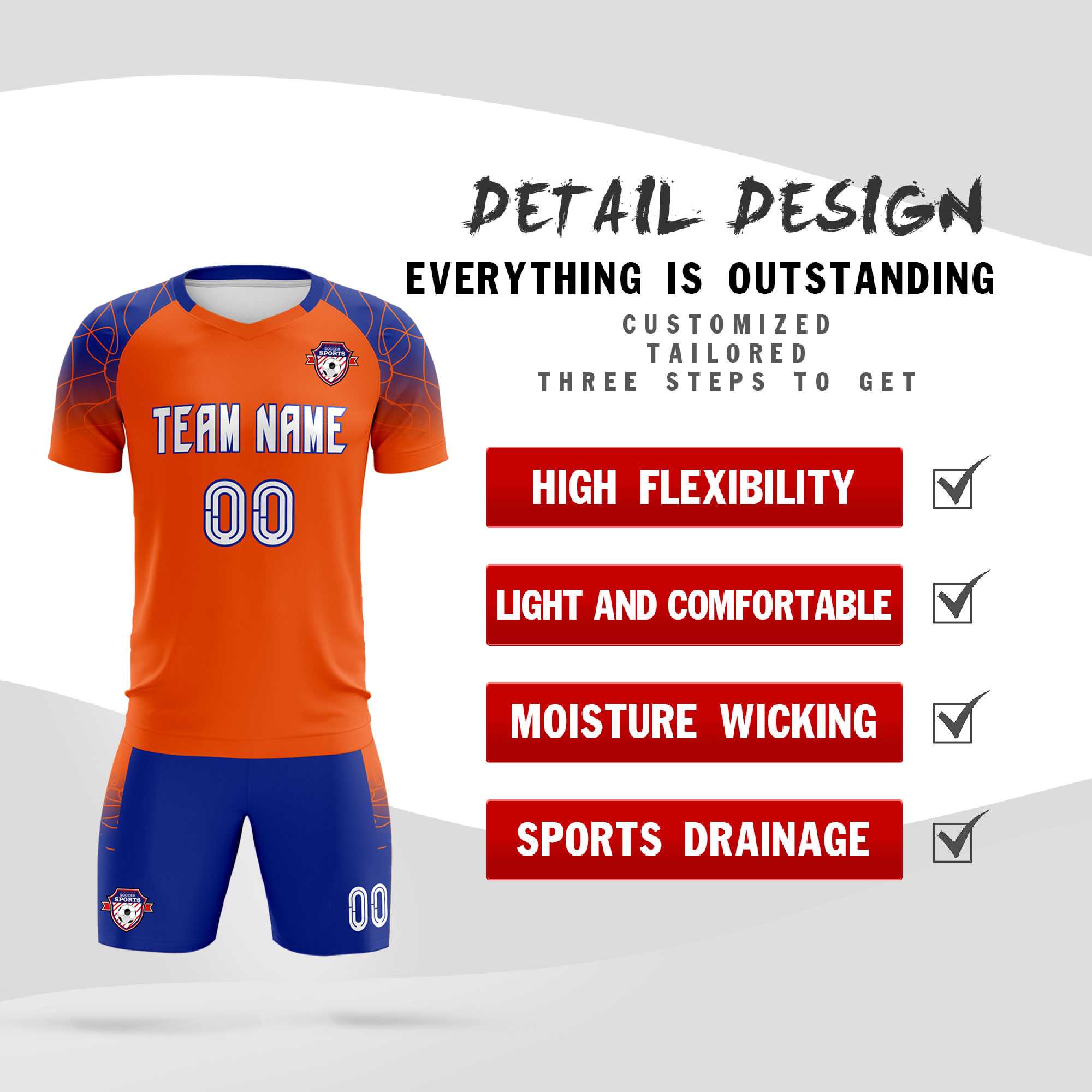 Custom Orange Classic Football Training Kit Jersey For Adults/Kids