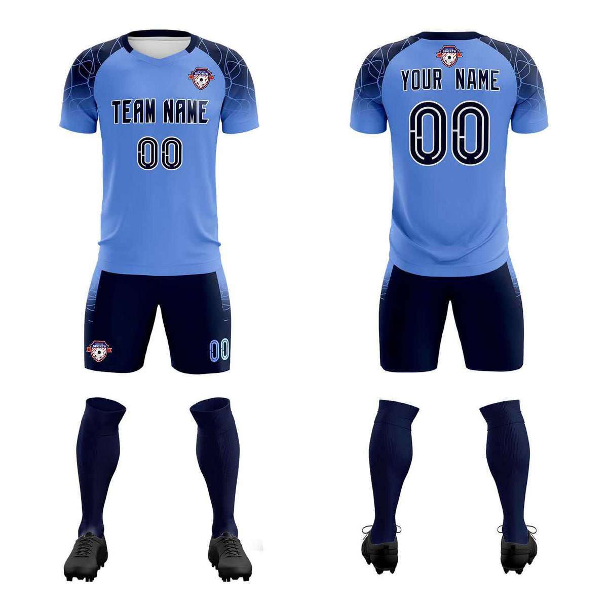 Custom Light Blue Classic Football Training Kit Jersey For Adults/Kids