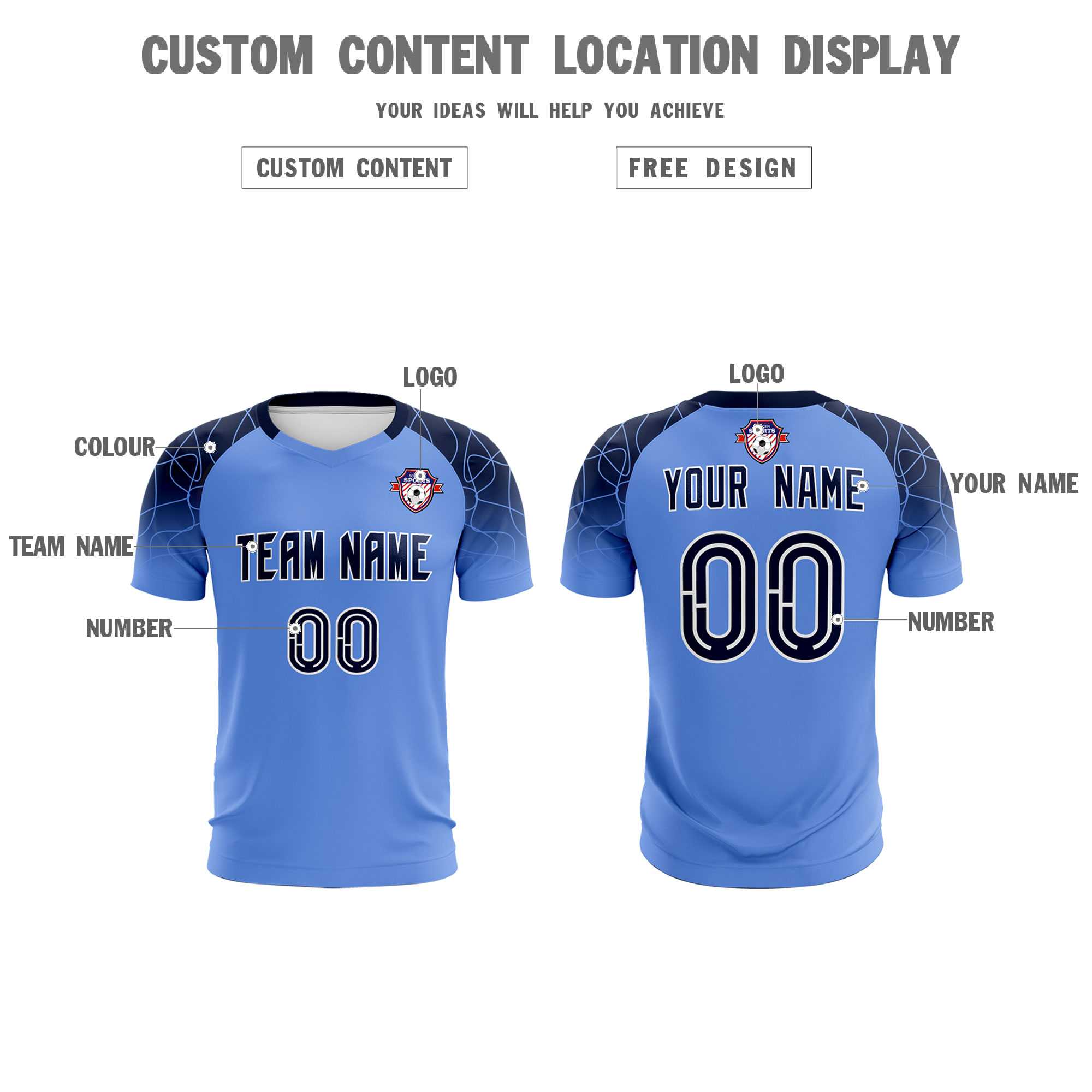 Custom Light Blue Classic Football Training Kit Jersey For Adults/Kids