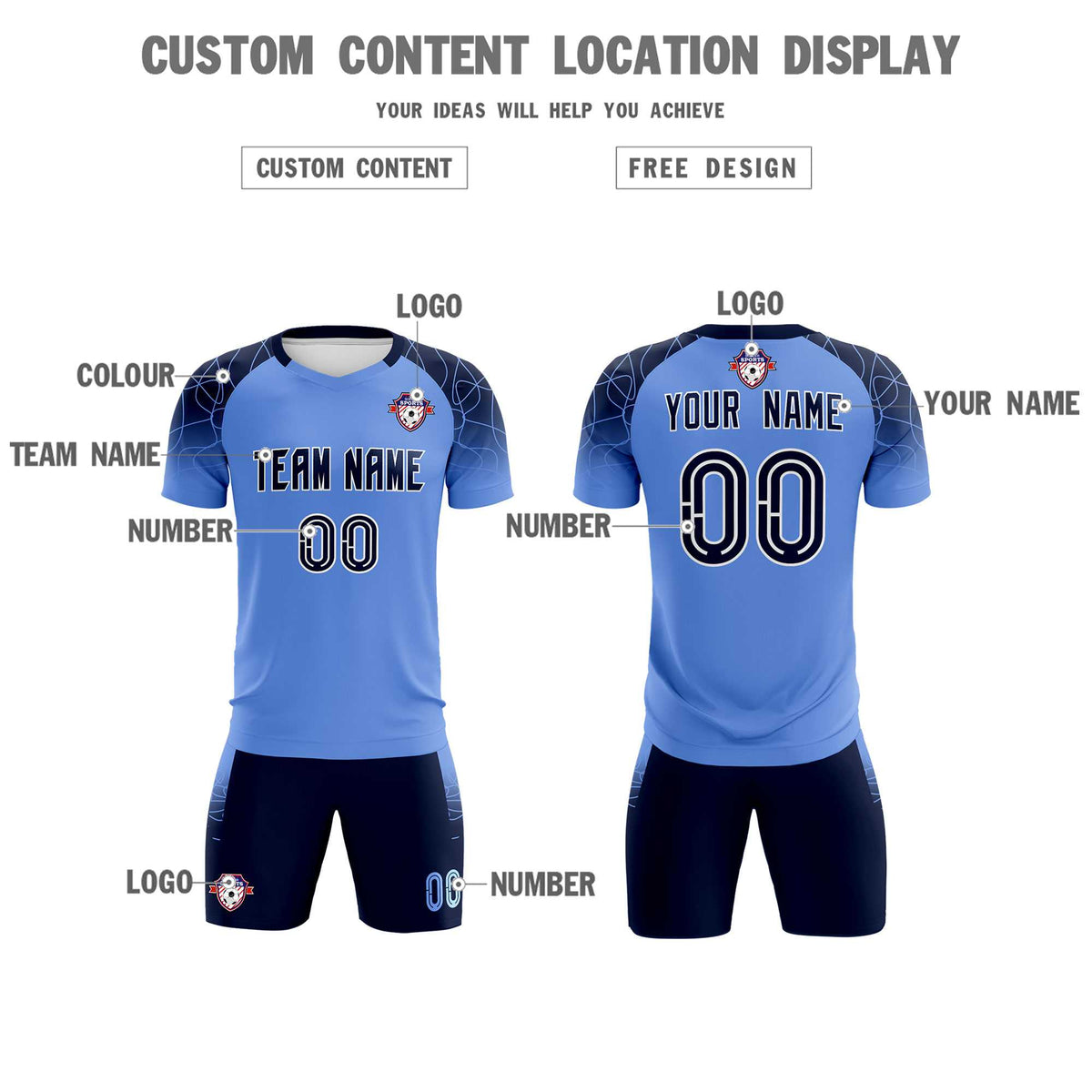 Custom Light Blue Classic Football Training Kit Jersey For Adults/Kids