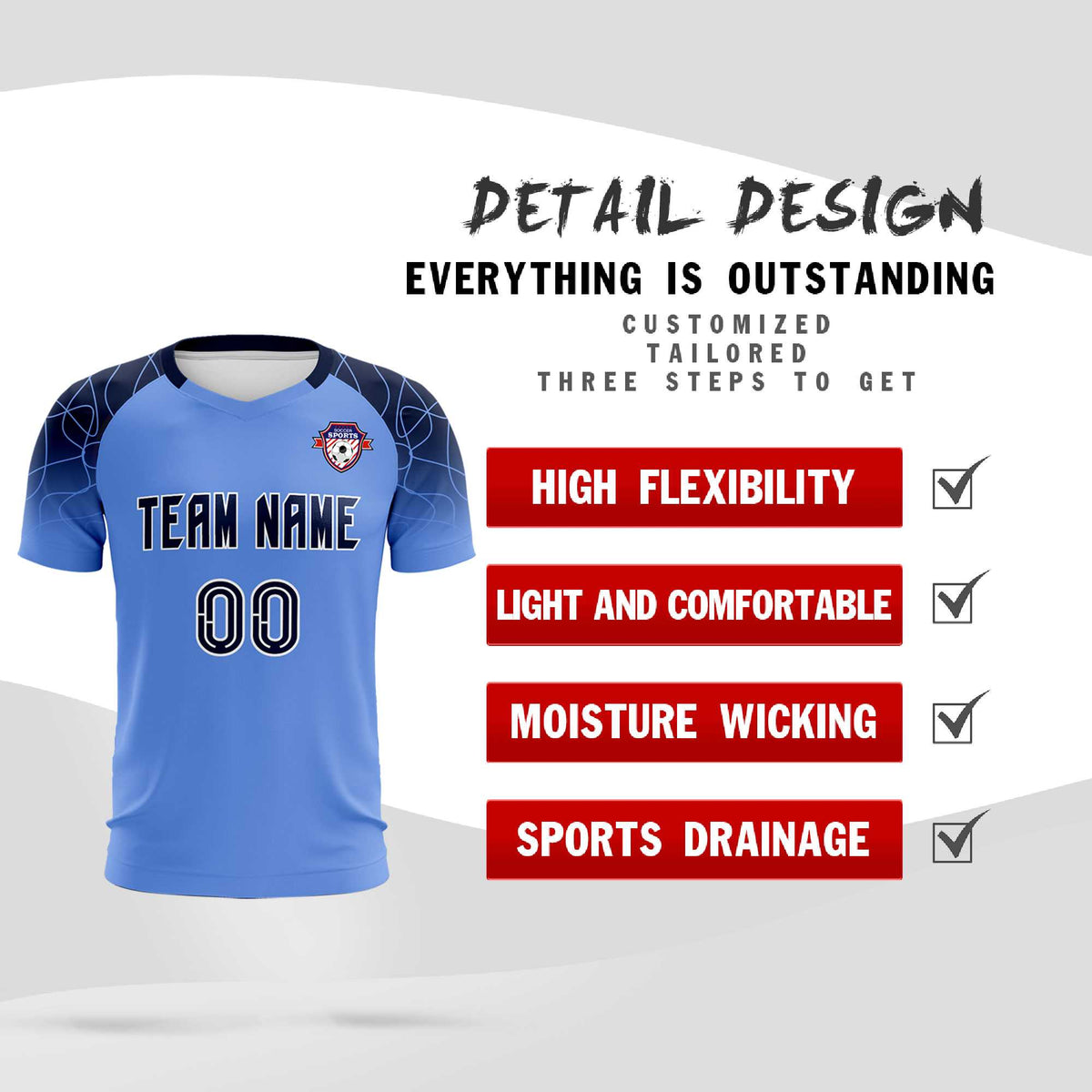 Custom Light Blue Classic Football Training Kit Jersey For Adults/Kids