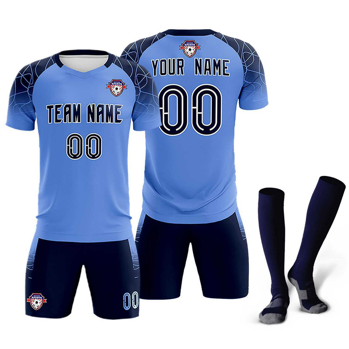Custom Light Blue Classic Football Training Kit Jersey For Adults/Kids