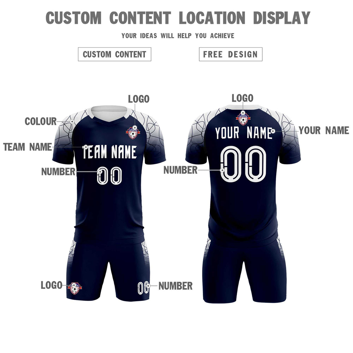 Custom Navy Classic Football Training Kit Jersey For Adults/Kids