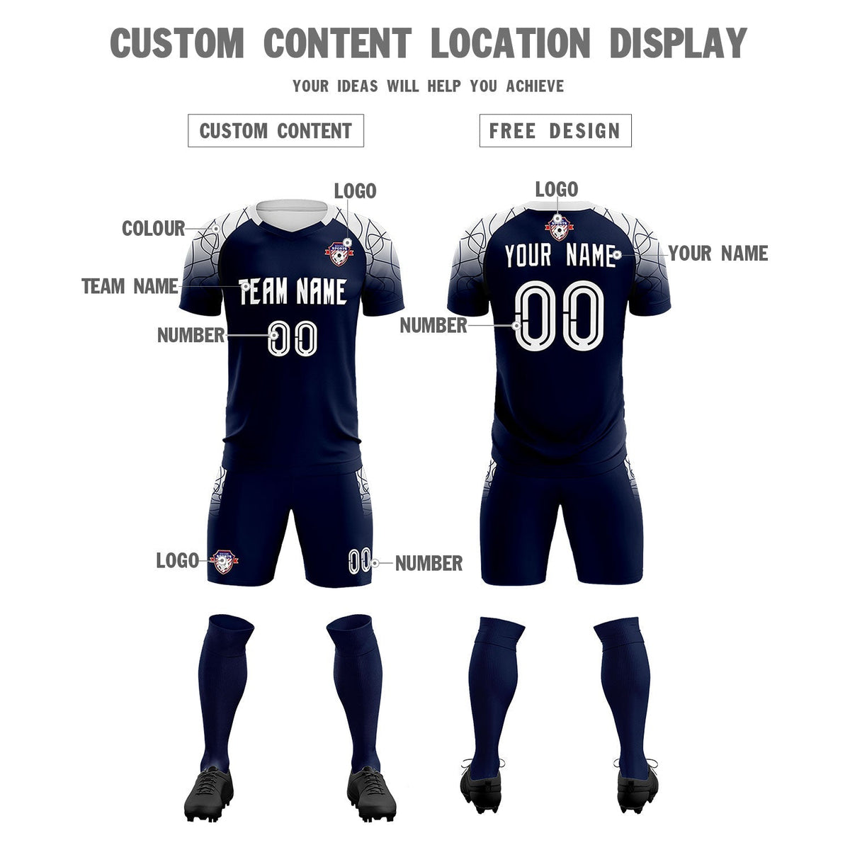 Custom Navy Classic Football Training Kit Jersey For Adults/Kids