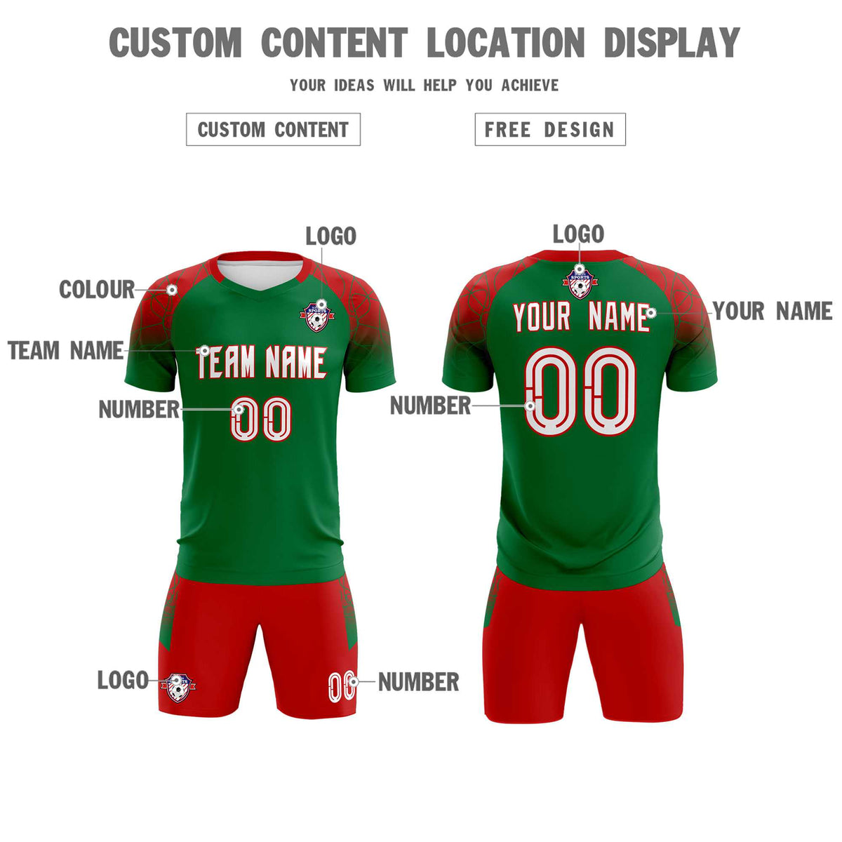 Custom Kelly Green Classic Football Training Kit Jersey For Adults/Kids