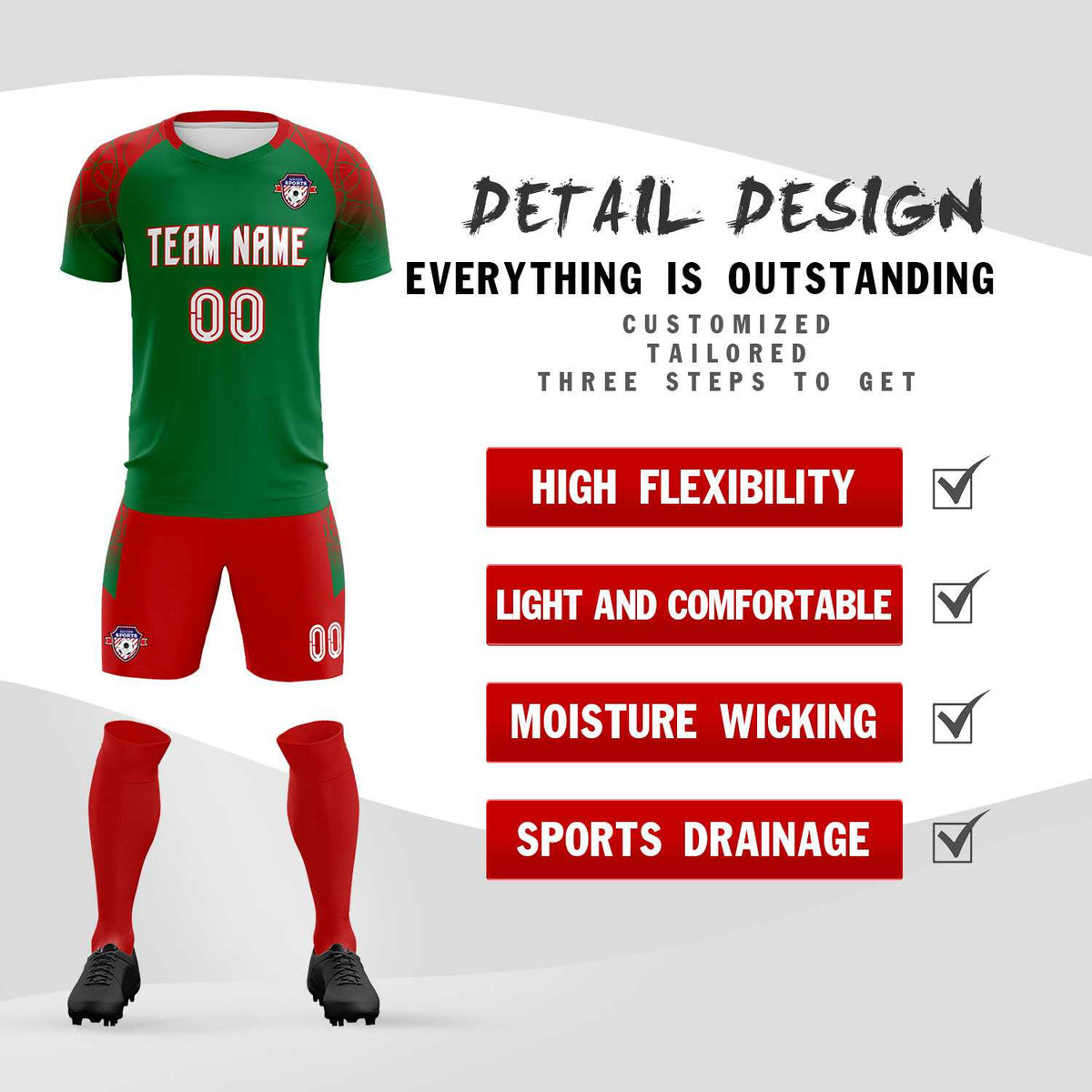 Custom Kelly Green Classic Football Training Kit Jersey For Adults/Kids