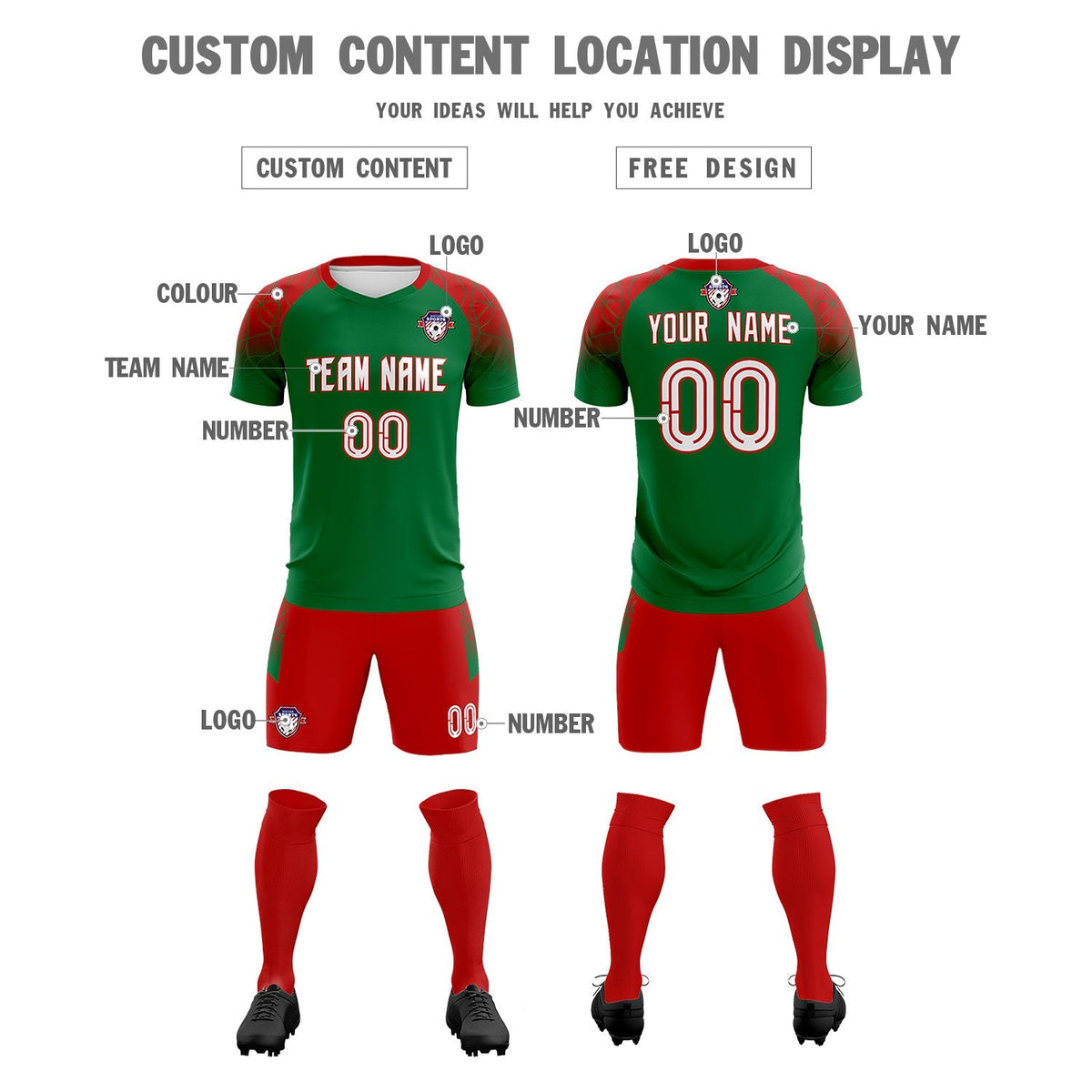 Custom Kelly Green Classic Football Training Kit Jersey For Adults/Kids
