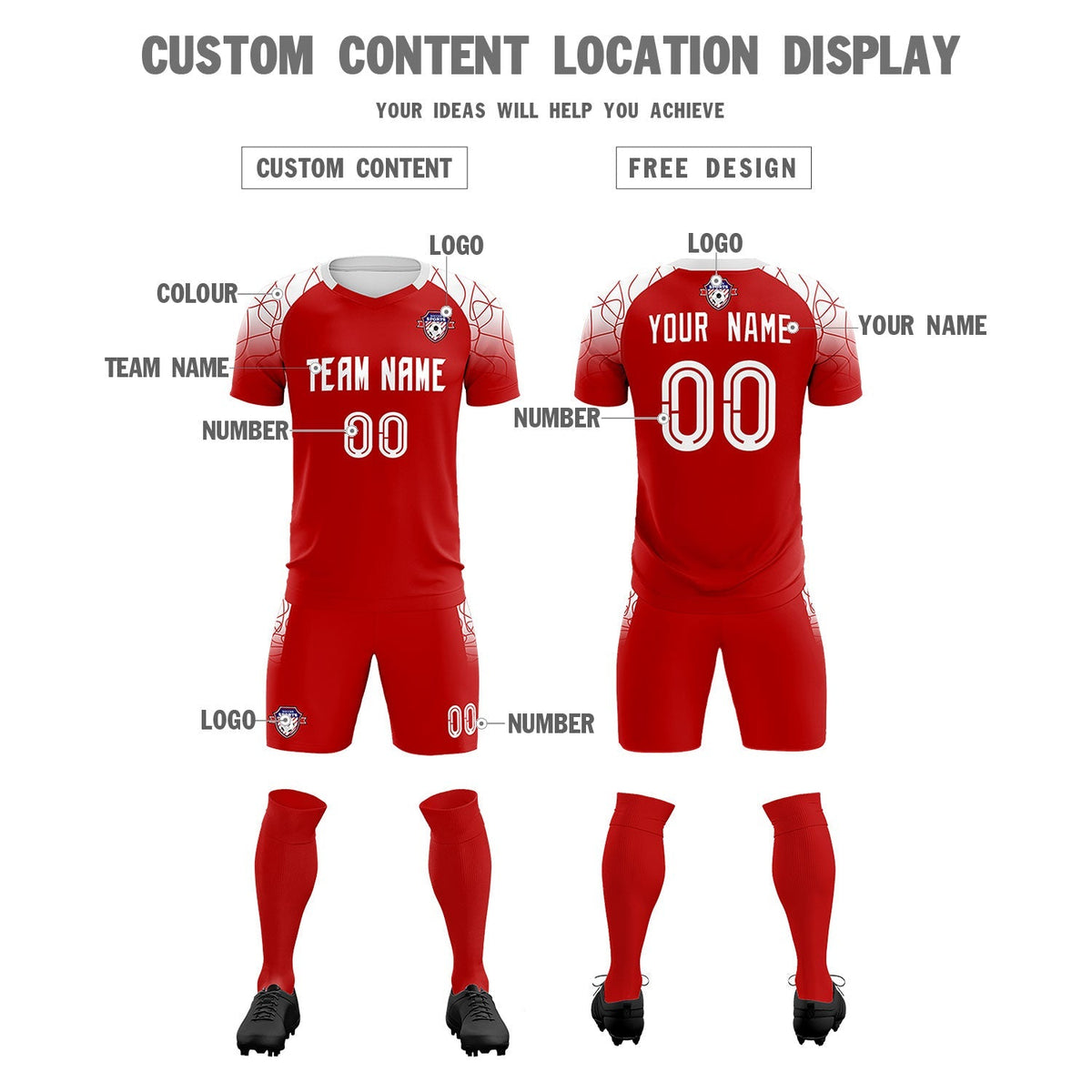 Custom Red Classic Football Training Kit Jersey For Adults/Kids
