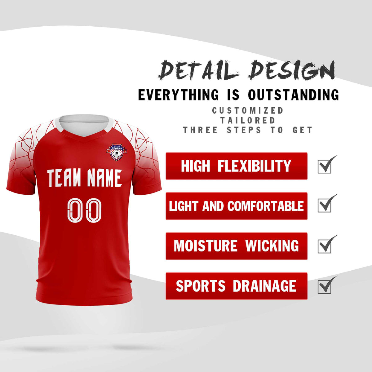 Custom Red Classic Football Training Kit Jersey For Adults/Kids