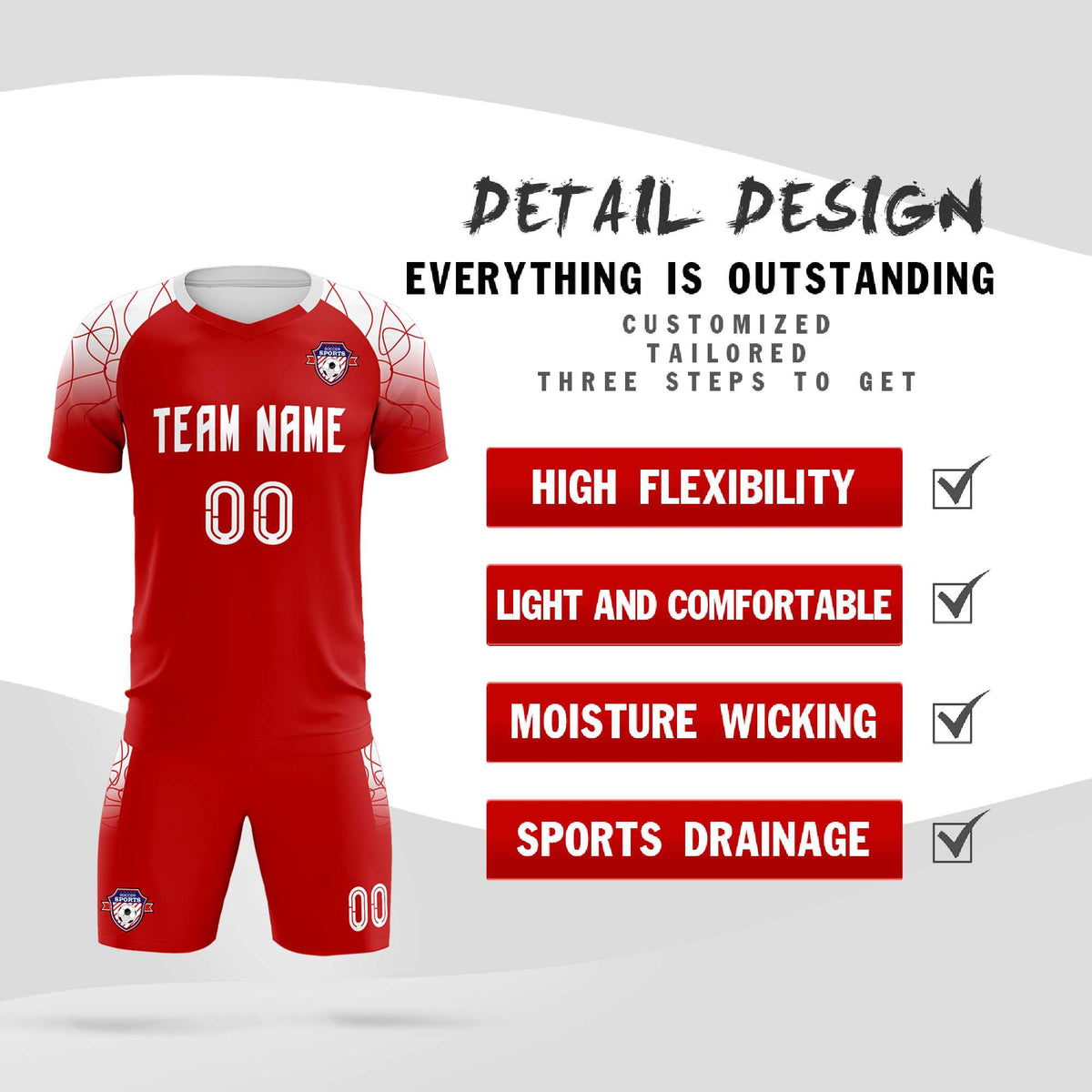 Custom Red Classic Football Training Kit Jersey For Adults/Kids